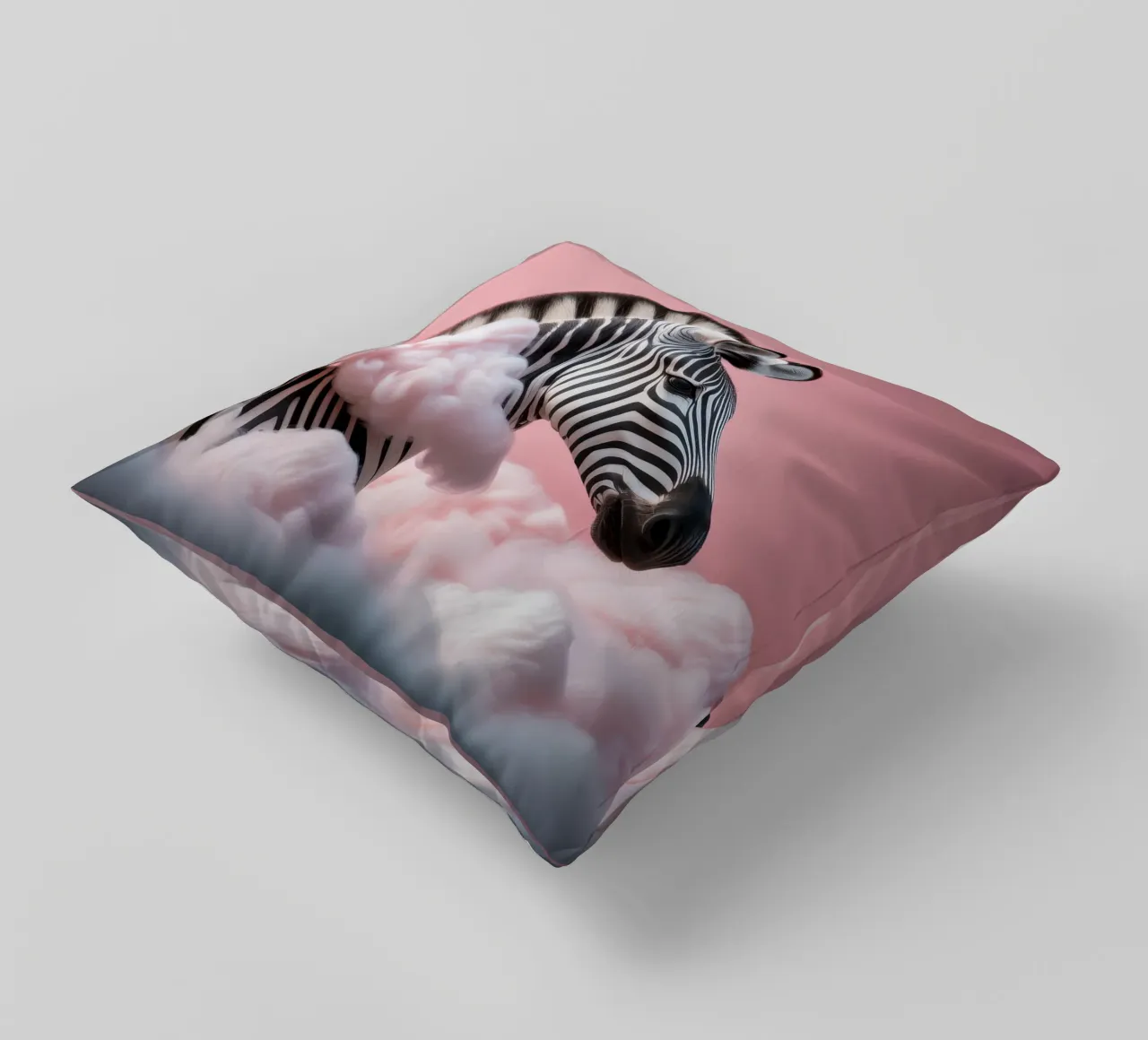 Dreamy Zebra in Pink Clouds: Whimsical Animal Wall Art Print decorative cushion by FlexiDesignsByK