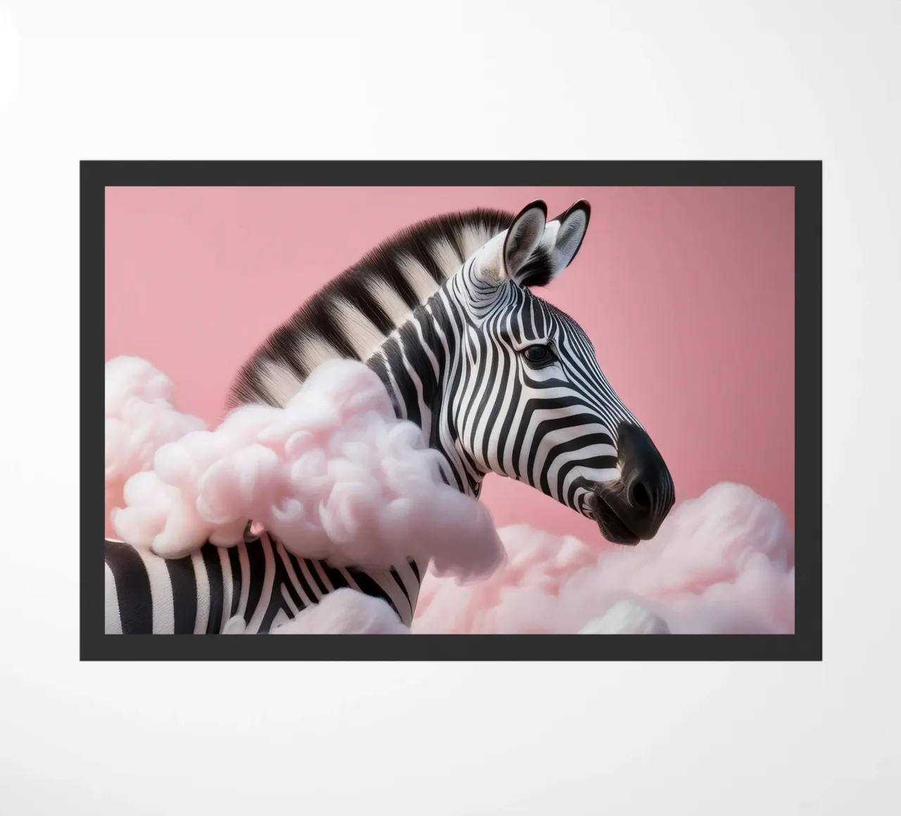 Dreamy Zebra in Pink Clouds: Whimsical Animal Wall Art Print doormat by FlexiDesignsByK