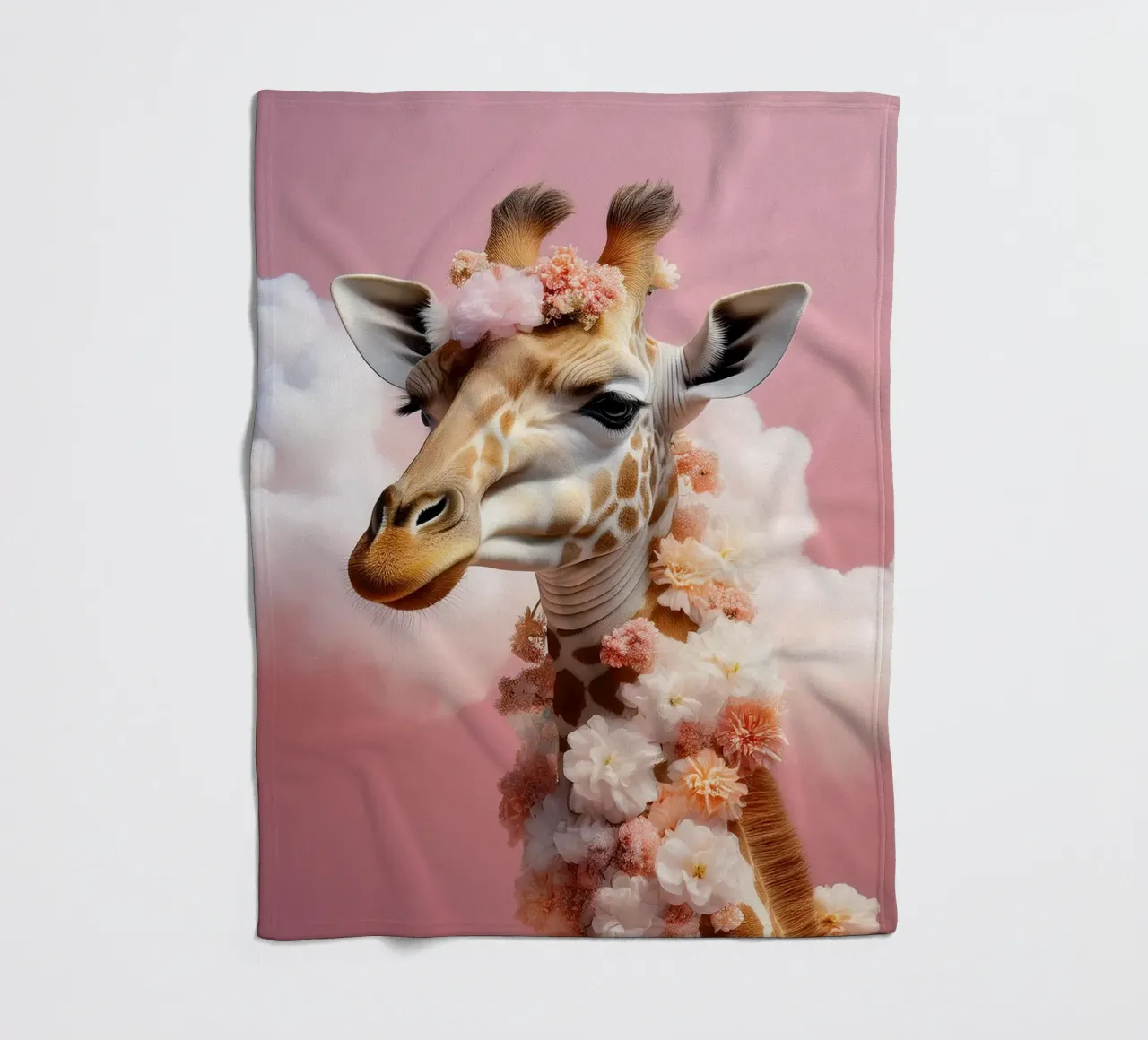 Elegant Giraffe with Flowers & Clouds: Whimsical Wall Art fleece blanket by FlexiDesignsByK