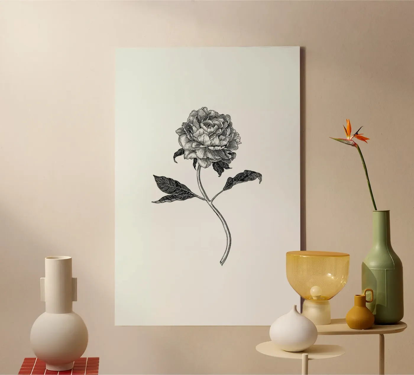 Peony tela da Pen & Ink