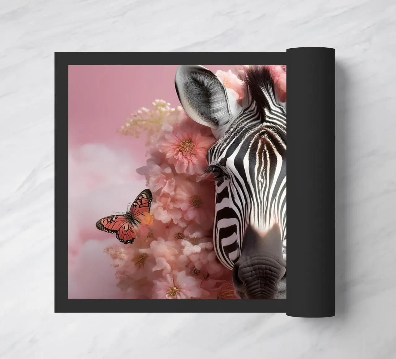 Dreamy Zebra with Flowers & Clouds: Whimsical Wall Art doormat by FlexiDesignsByK