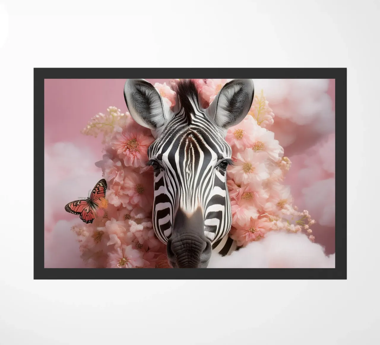 Dreamy Zebra with Flowers & Clouds: Whimsical Wall Art doormat by FlexiDesignsByK