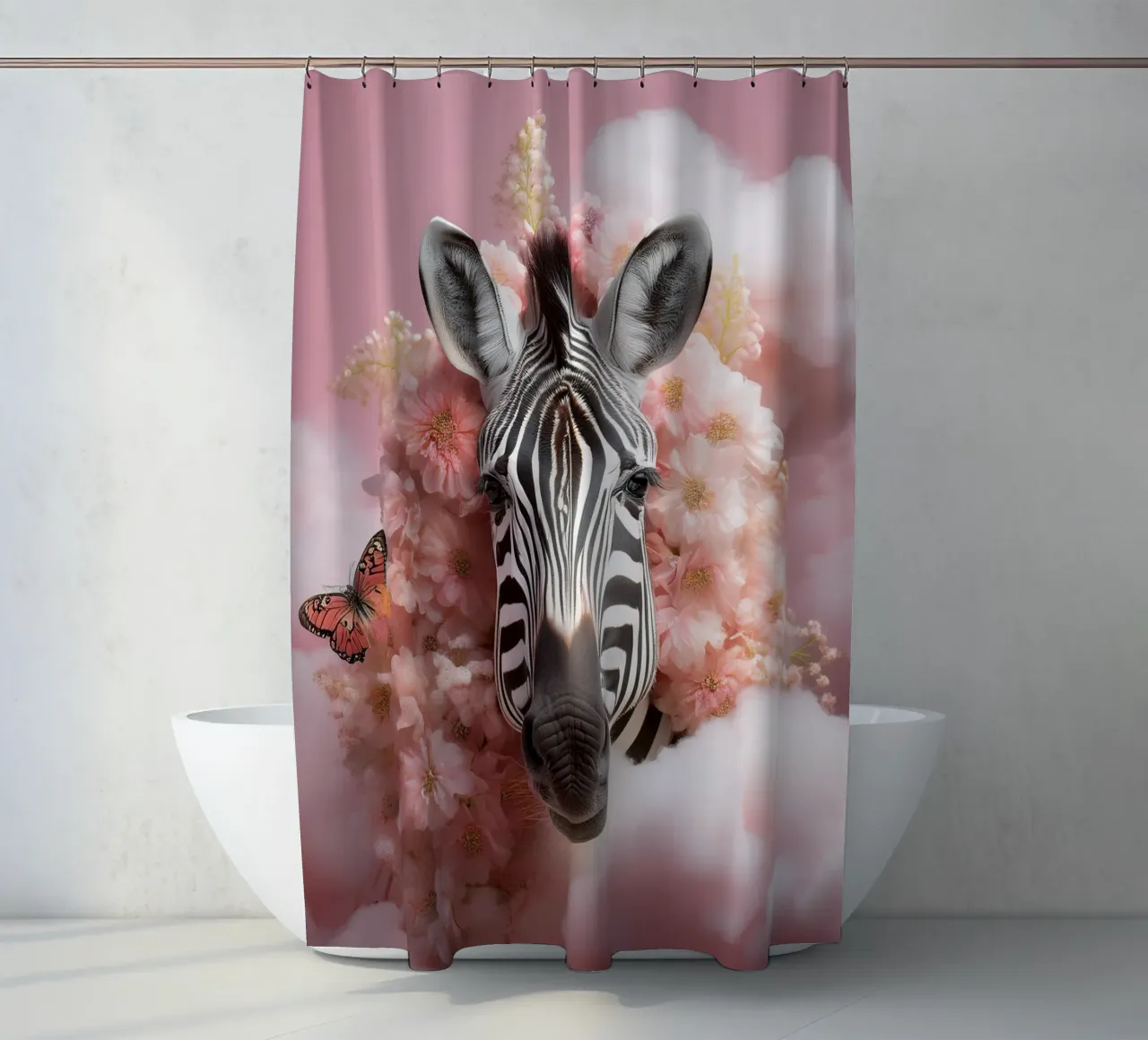 Dreamy Zebra with Flowers & Clouds: Whimsical Wall Art shower curtain by FlexiDesignsByK