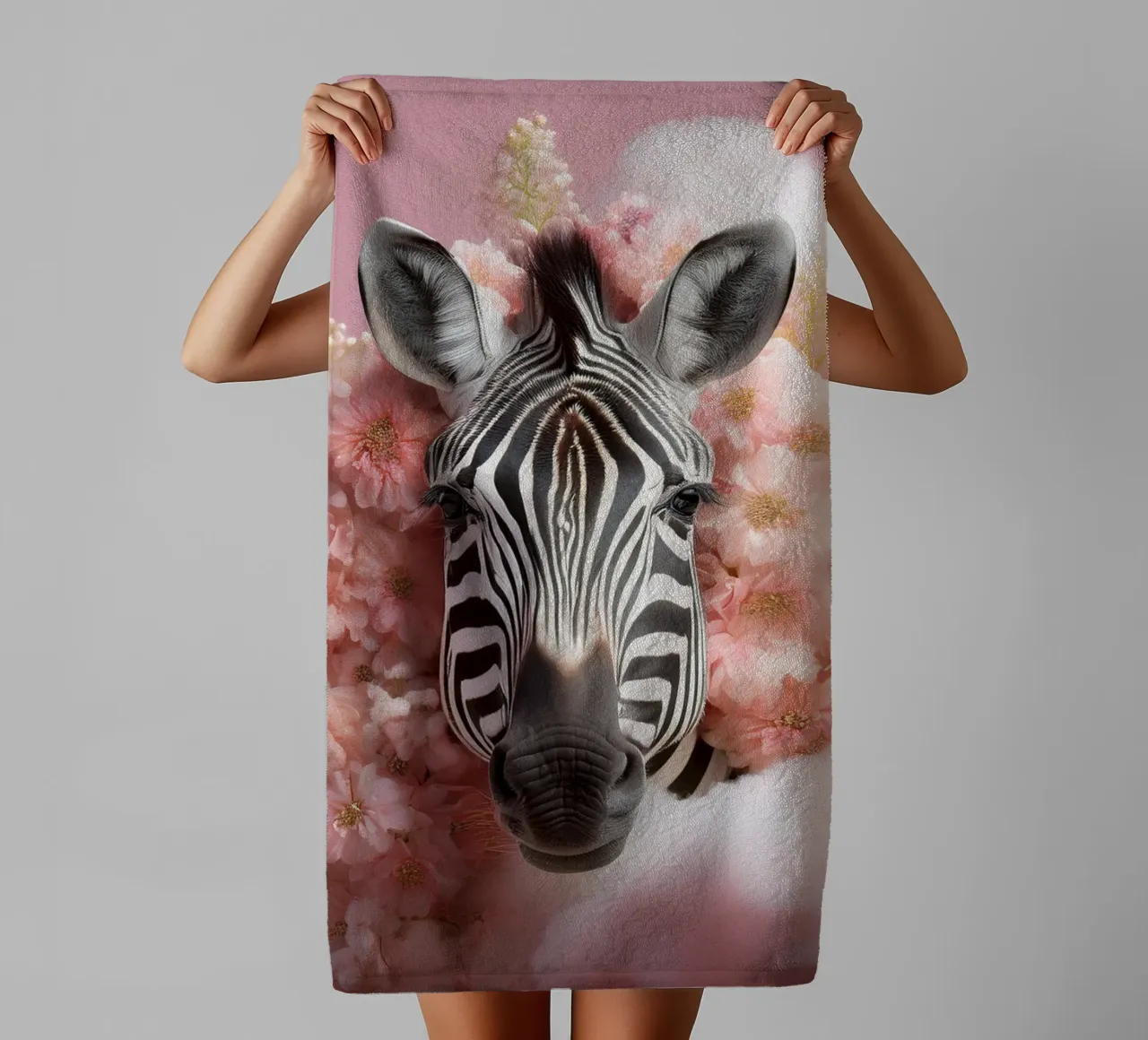 Dreamy Zebra with Flowers & Clouds: Whimsical Wall Art towel by FlexiDesignsByK