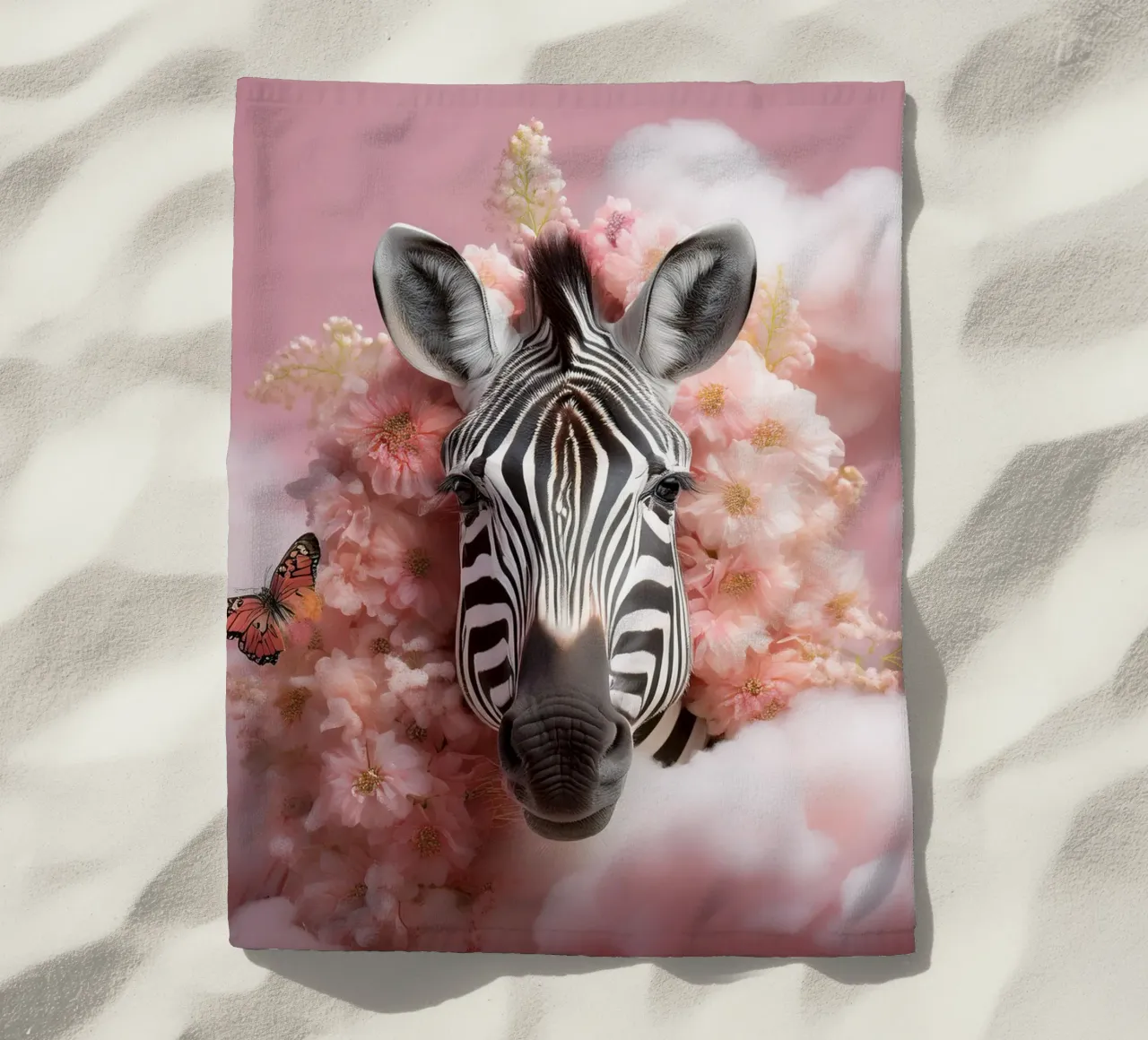 Dreamy Zebra with Flowers & Clouds: Whimsical Wall Art beach towel by FlexiDesignsByK