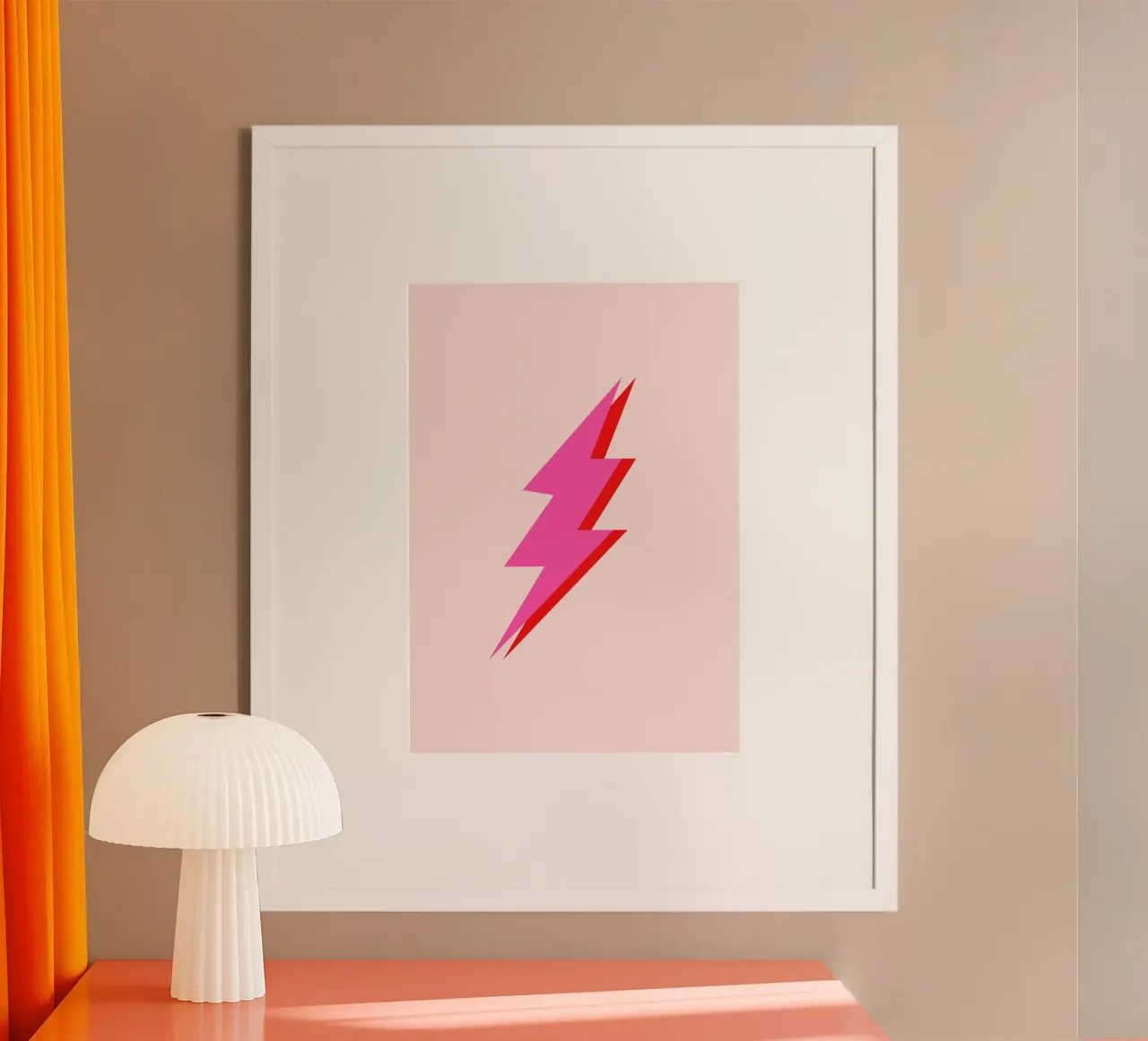 Illustrazione Thunderbolt (tonalità rosa e pesca) poster con telaio in alluminio da Paigaam Studio