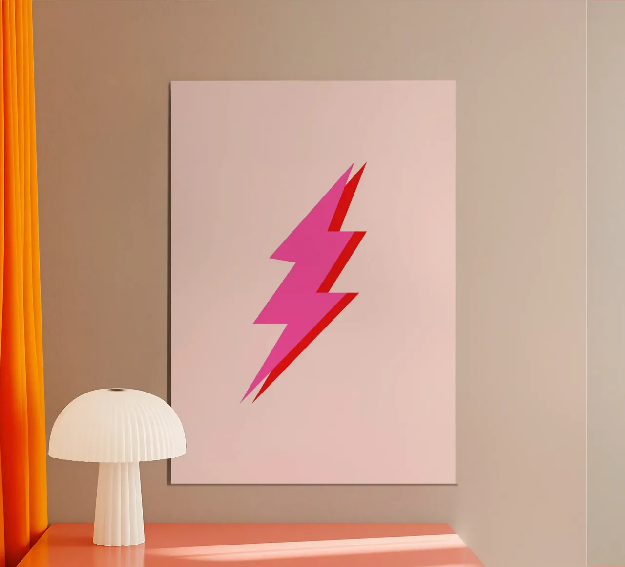 Illustrazione Thunderbolt (tonalità rosa e pesca) poster con telaio in alluminio da Paigaam Studio