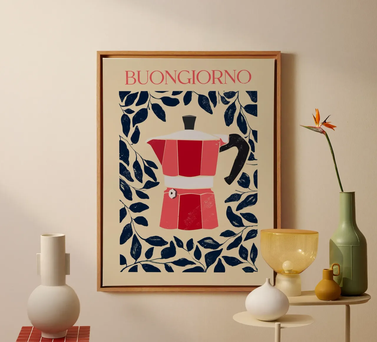 Buongiorno tela con Cornice a cassetta da Indigo Rain