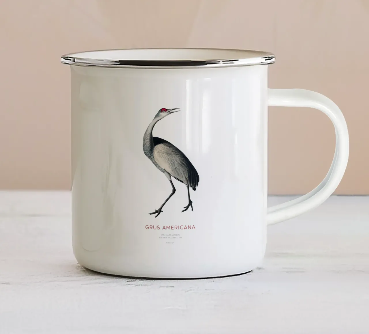 Gru a volo d'uccello o Grus americana tazza in smalto da Vintagrafica