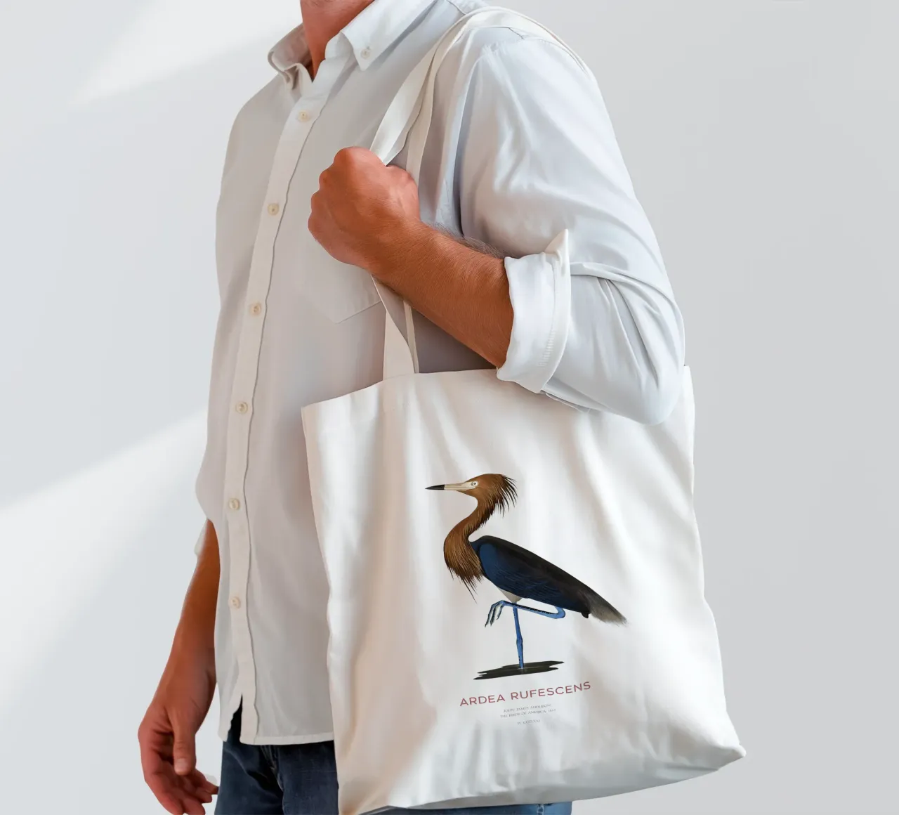 Airone rosso o Ardea rufescens borsa in juta da Vintagrafica
