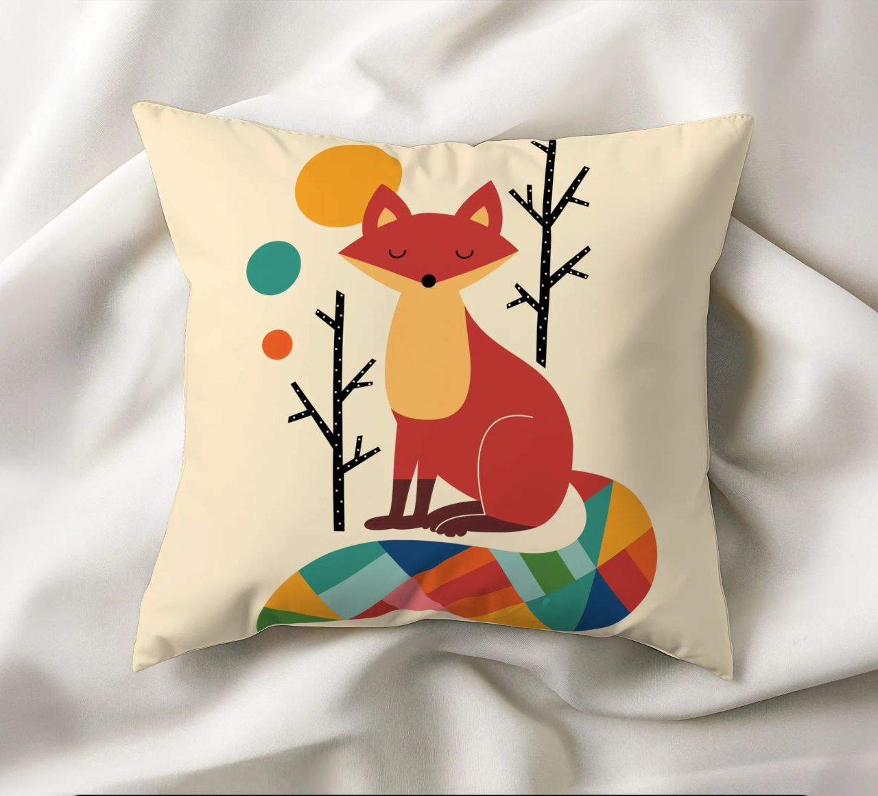 Rainbow Fox decorative cushion by Andy Westface