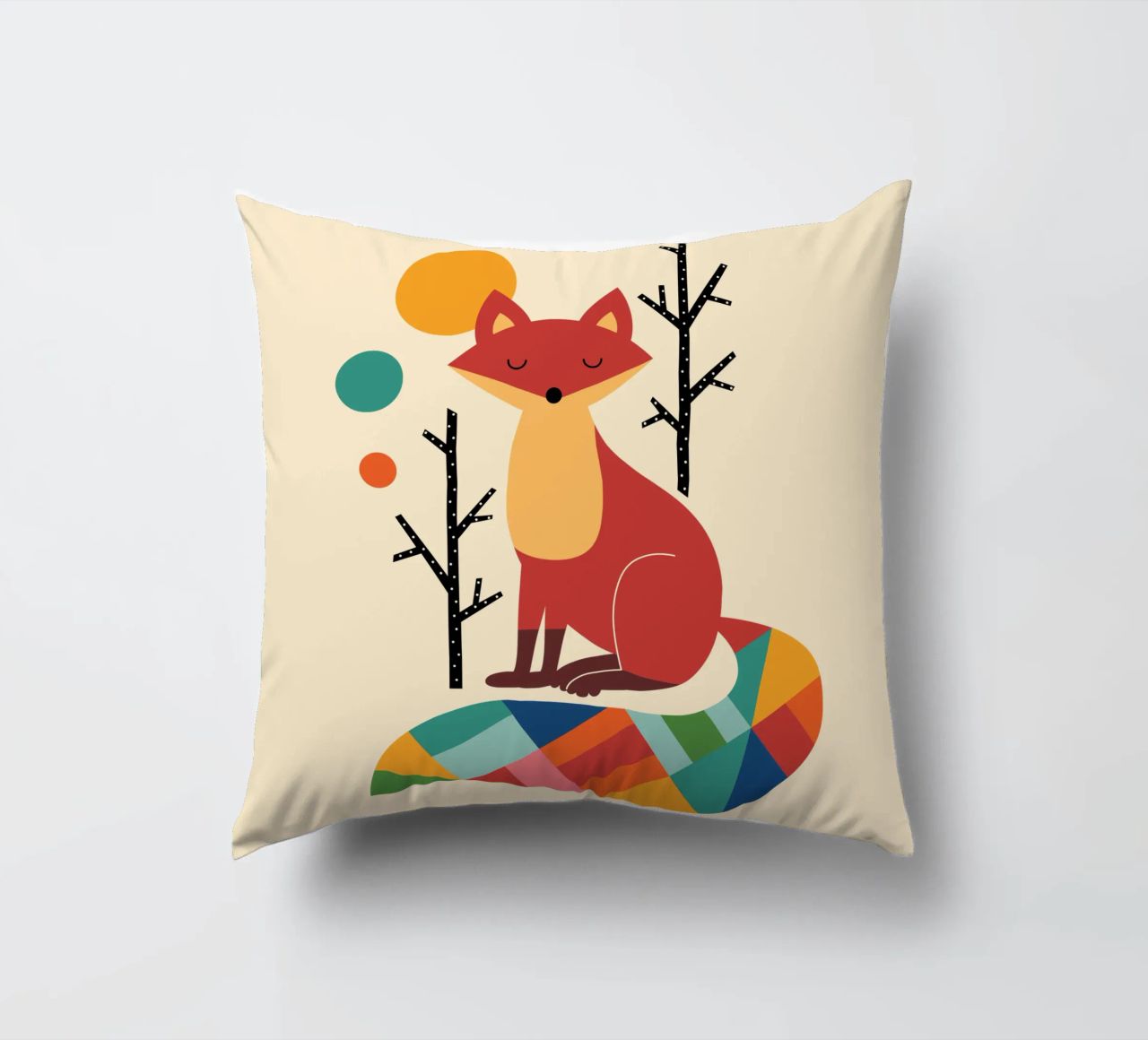 Rainbow Fox decorative cushion by Andy Westface
