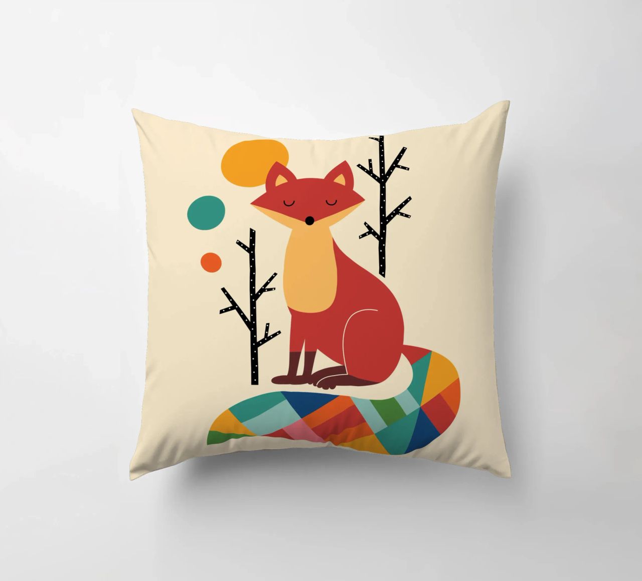 Rainbow Fox decorative cushion by Andy Westface