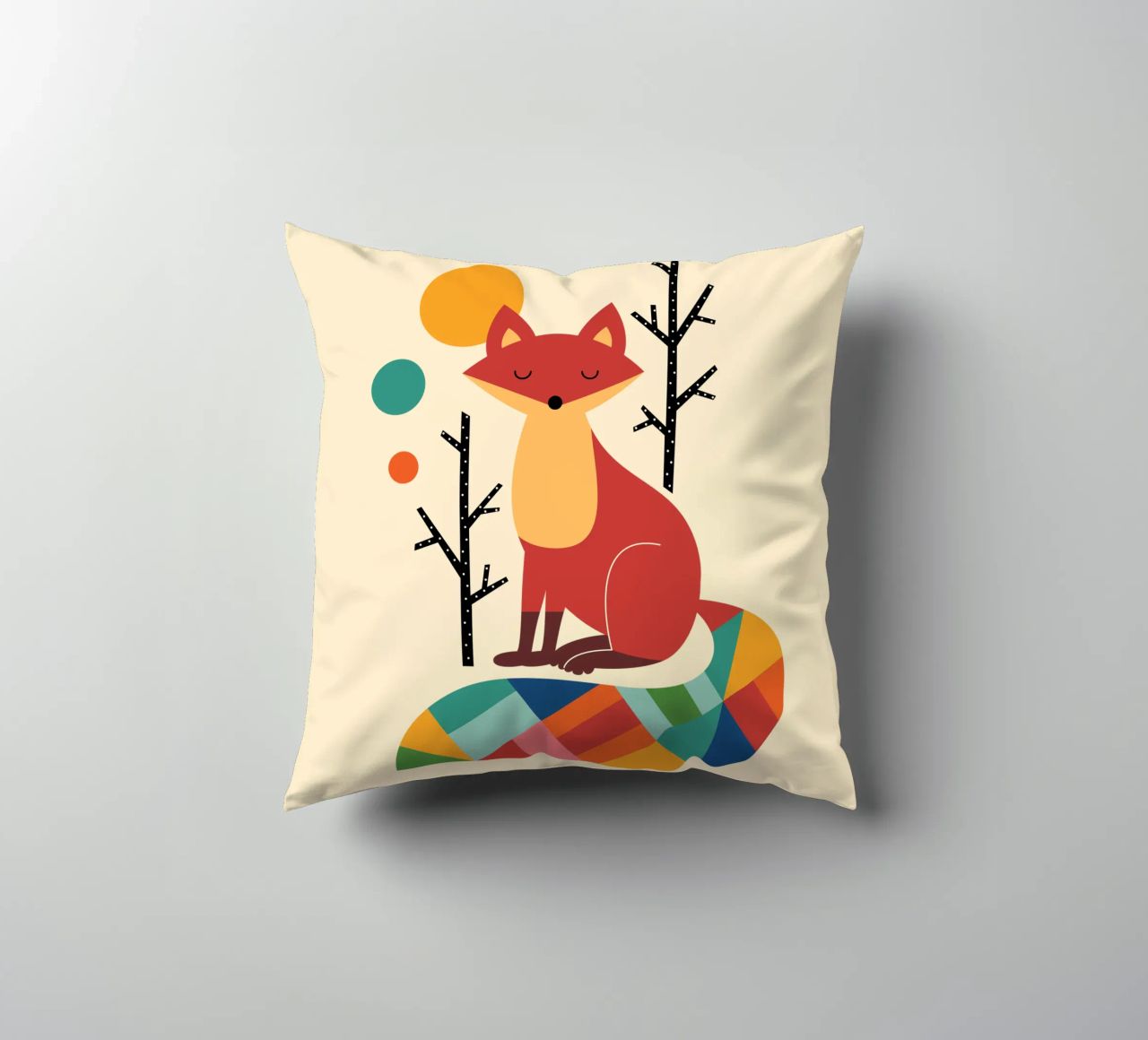 Rainbow Fox decorative cushion by Andy Westface