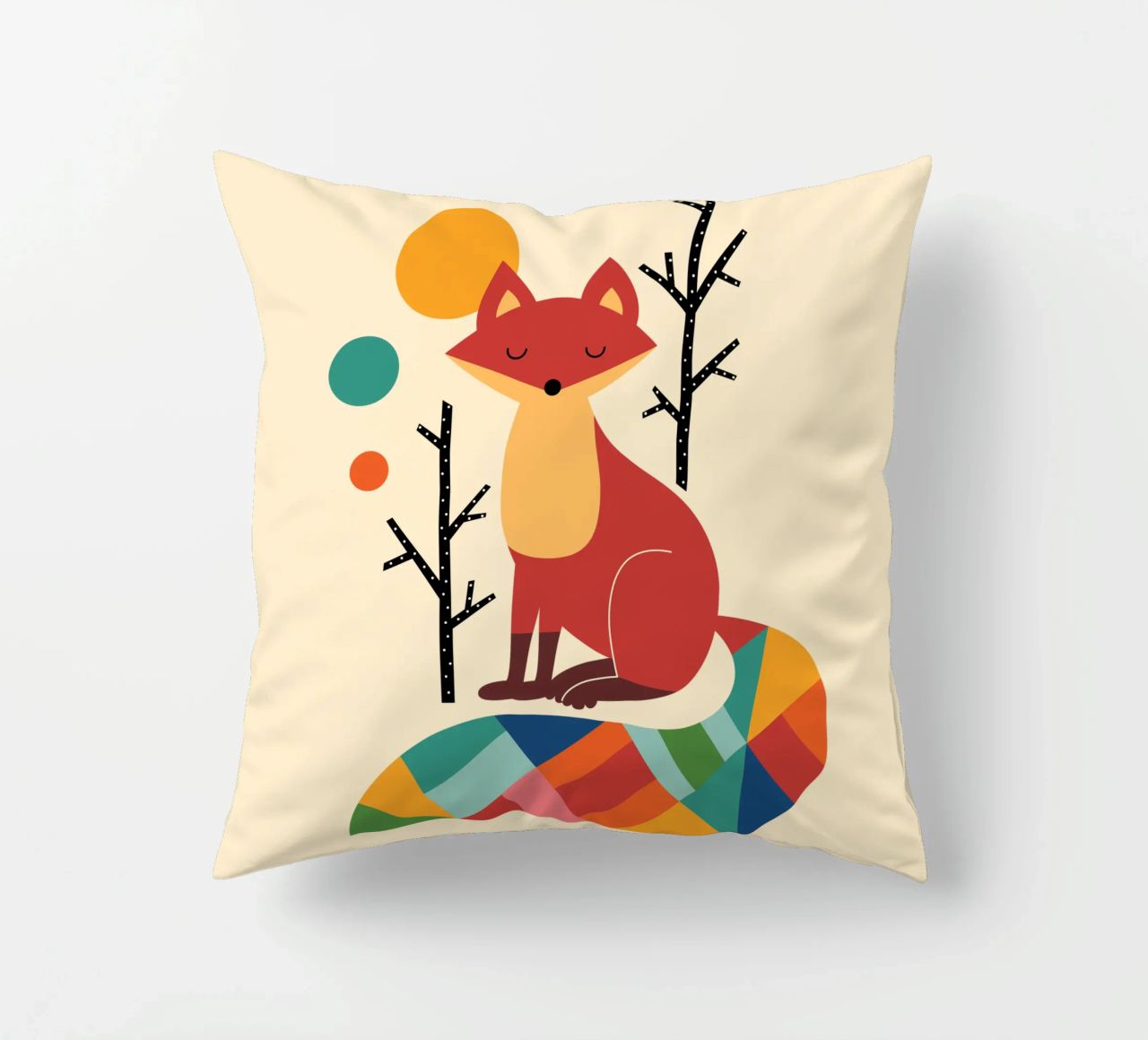 Rainbow Fox decorative cushion by Andy Westface