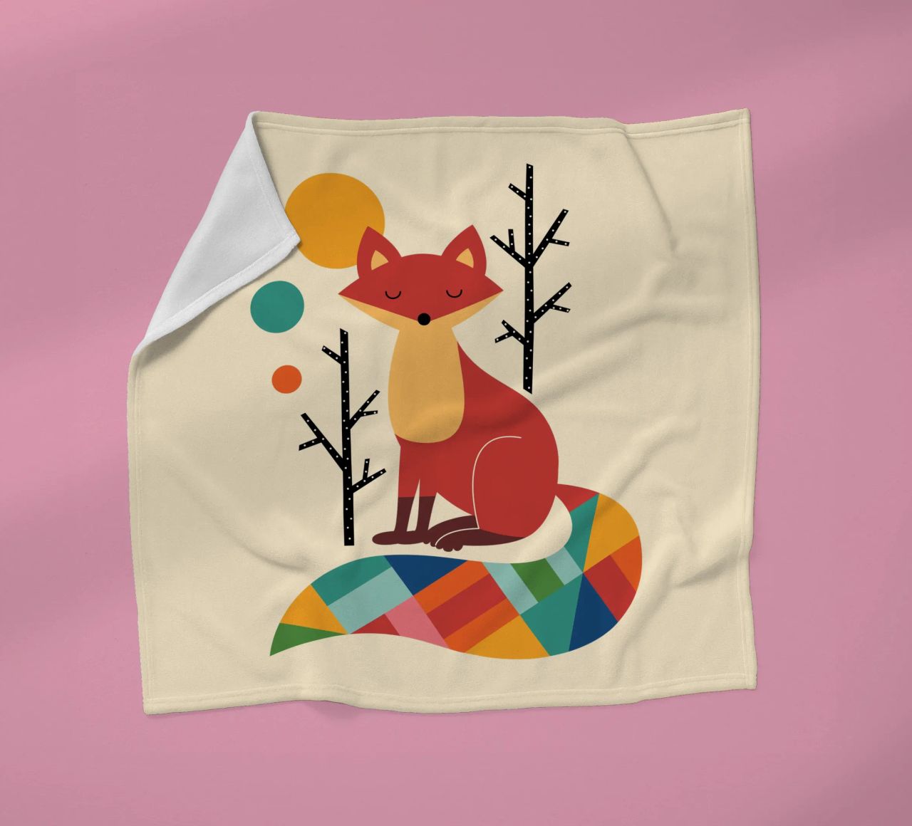 Rainbow Fox fleece blanket by Andy Westface