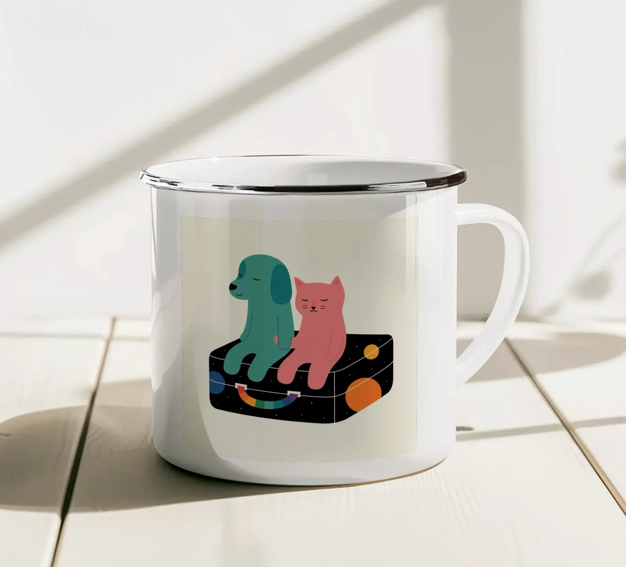 Viajar más taza de esmalte de Andy Westface