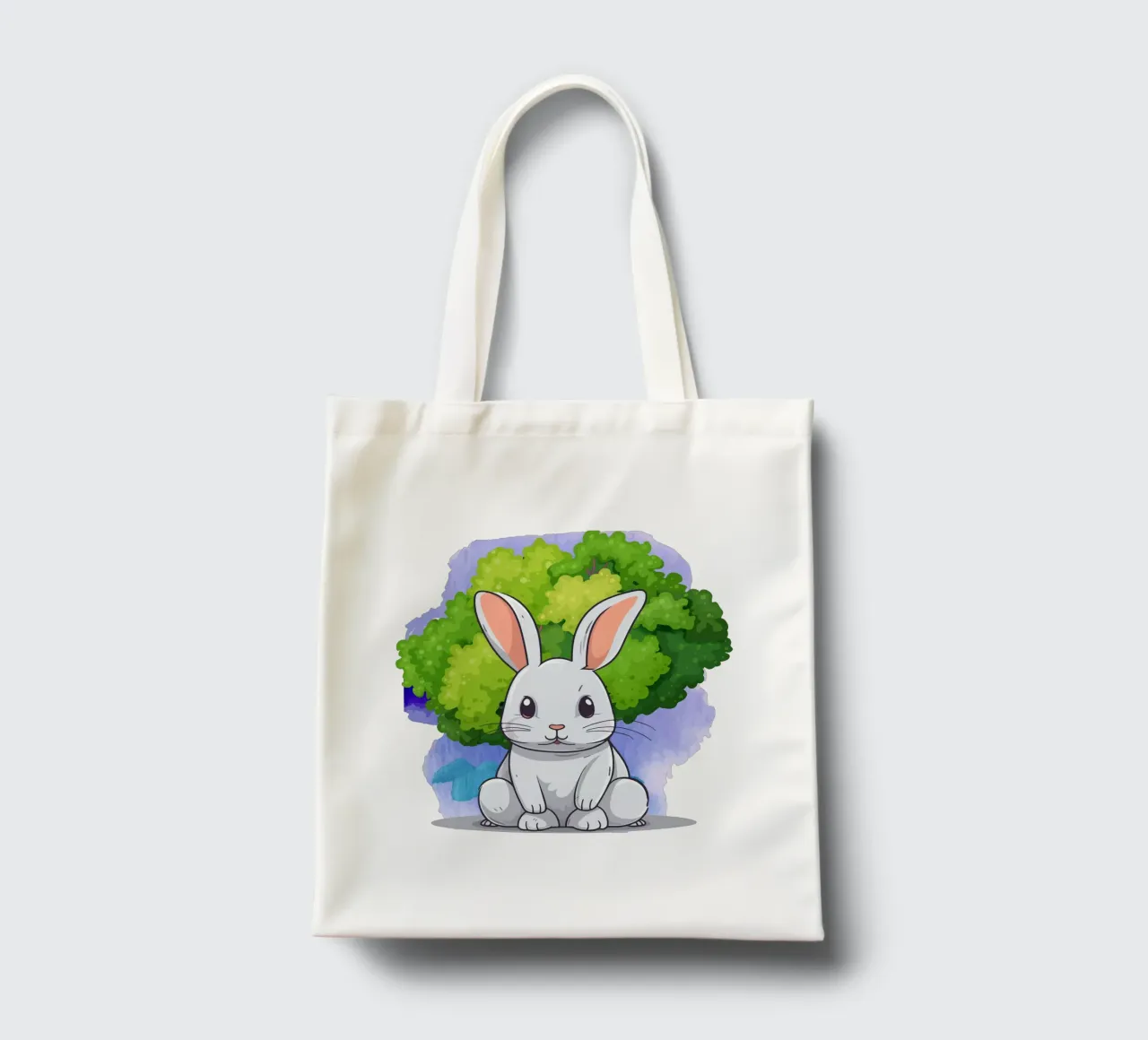 grande coniglio bianco con albero borsa in juta da yukihana