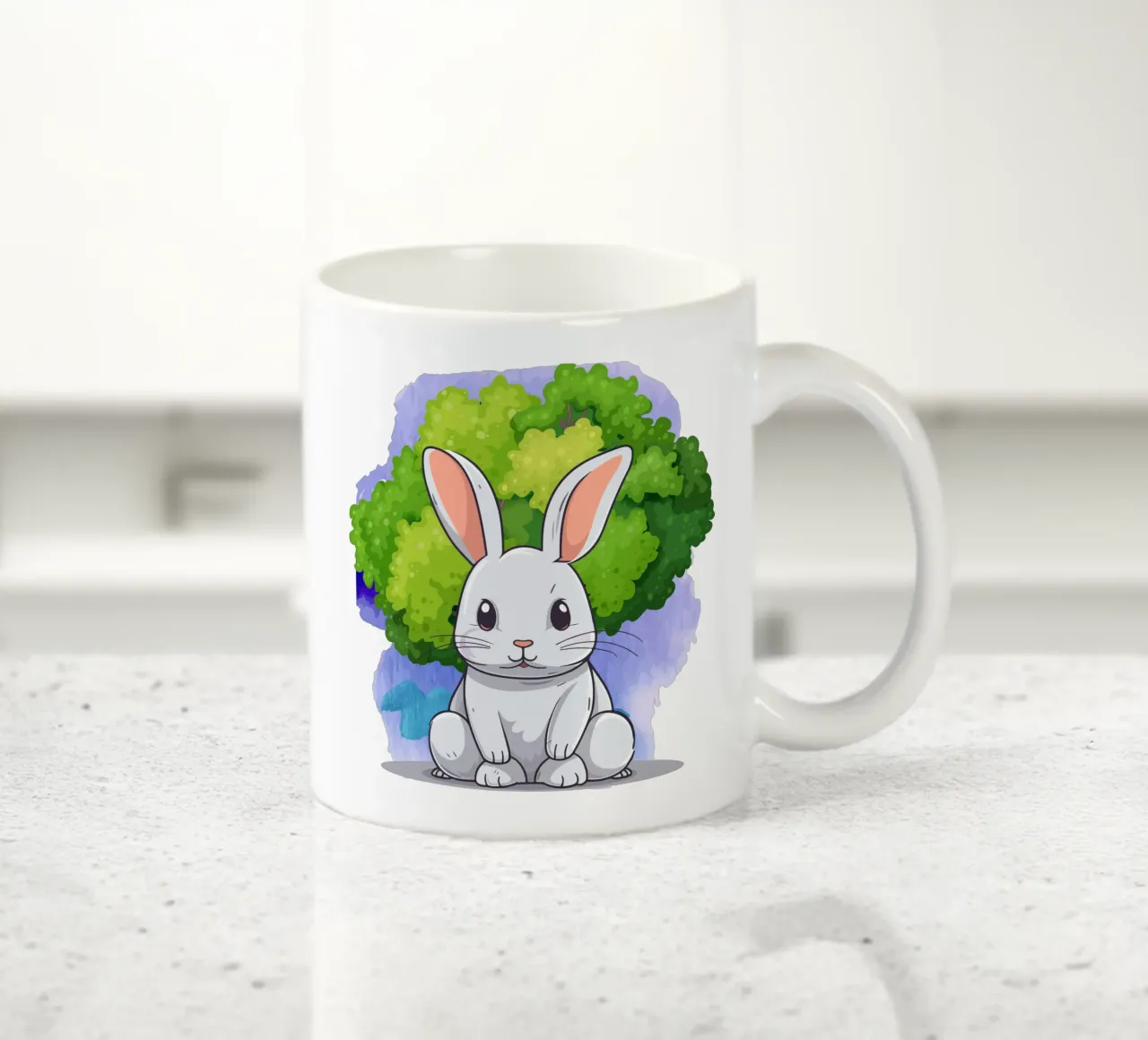 grande coniglio bianco con albero tazza in ceramica da yukihana