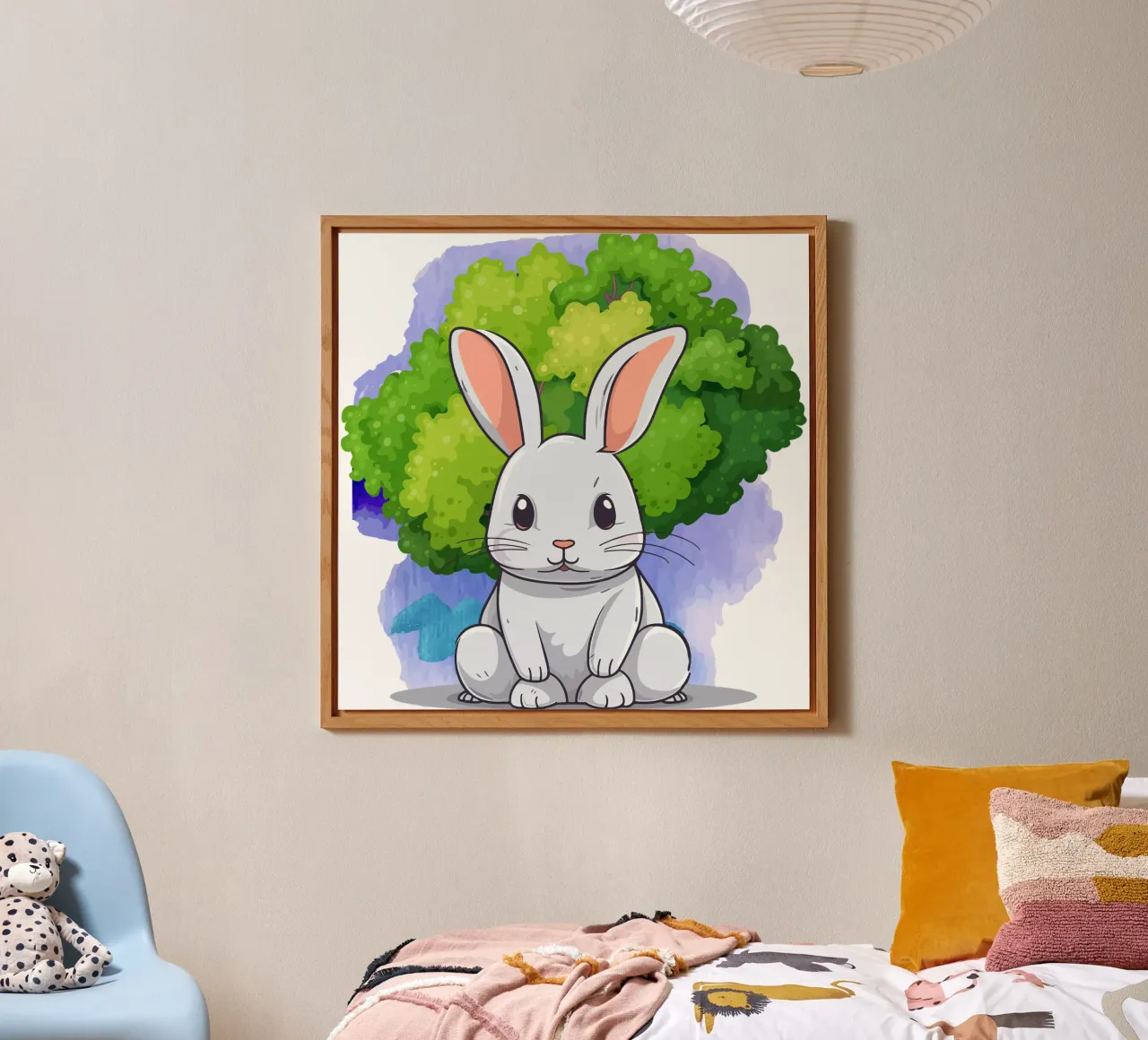 grande coniglio bianco con albero alluminio dibond da yukihana