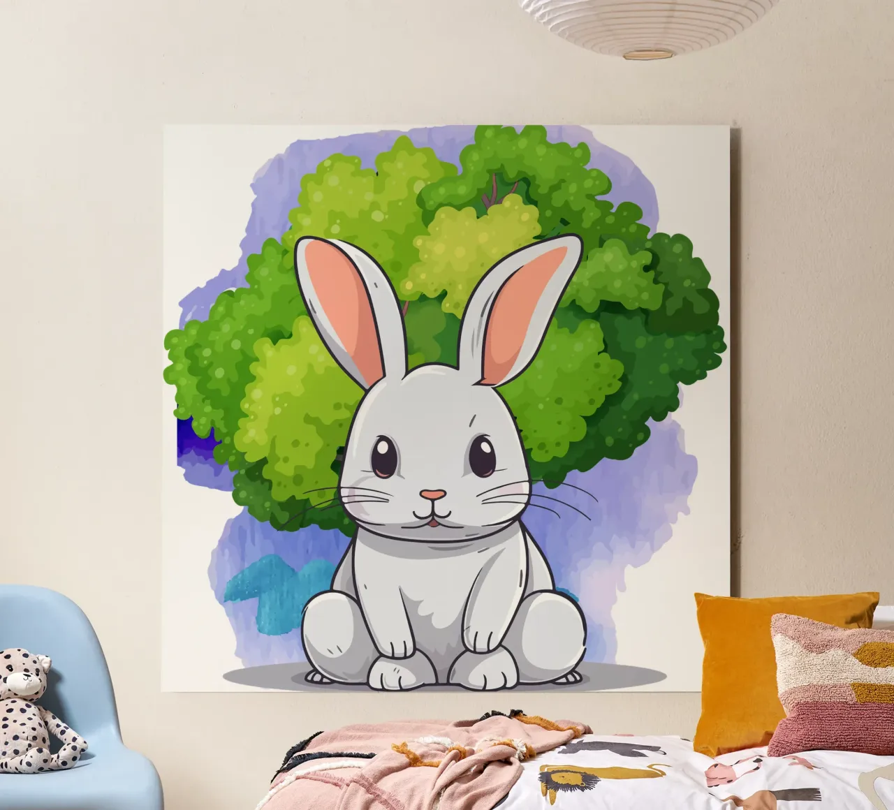 grande coniglio bianco con albero alluminio dibond da yukihana