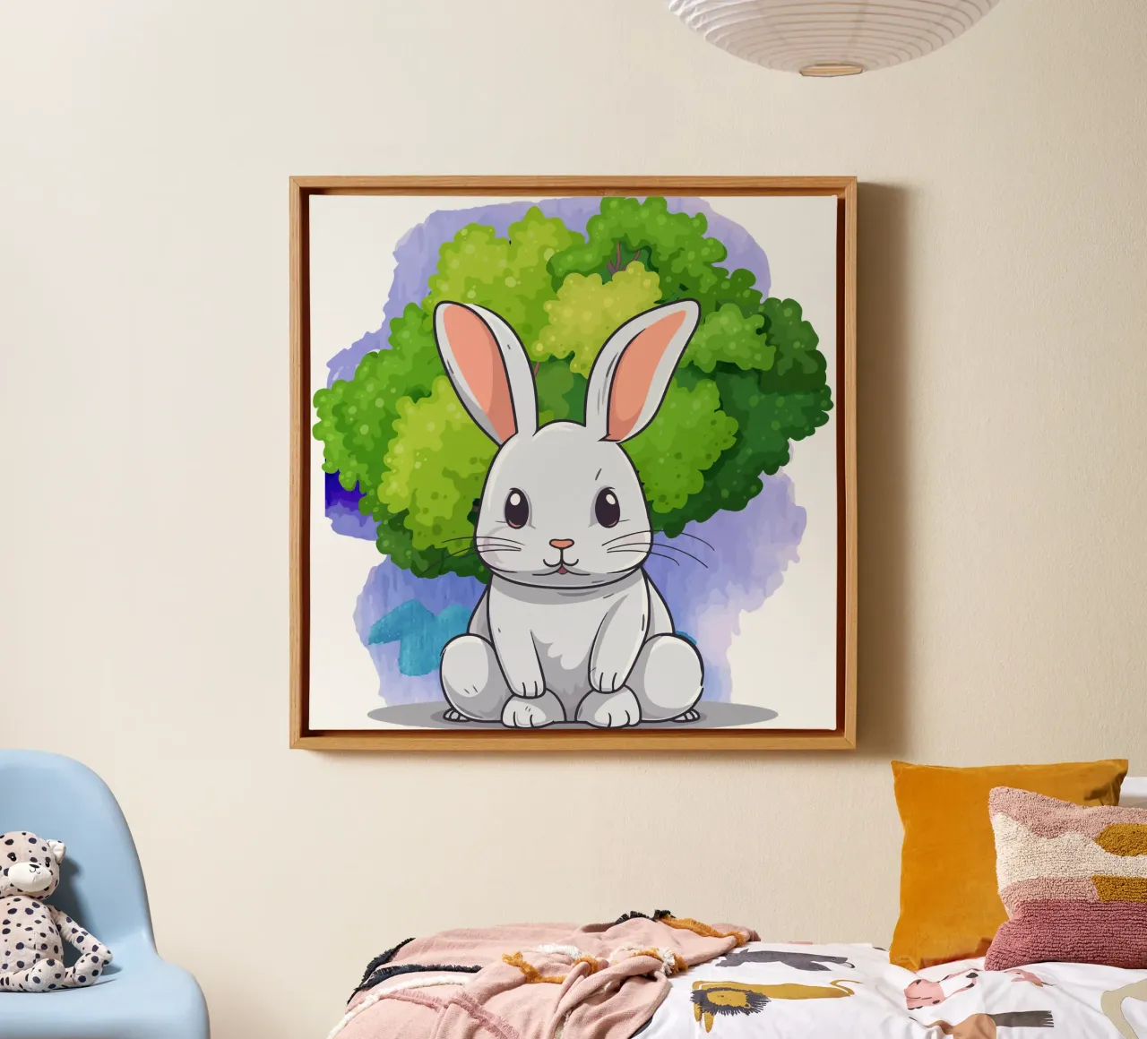 grand lapin blanc avec arbre toile de yukihana
