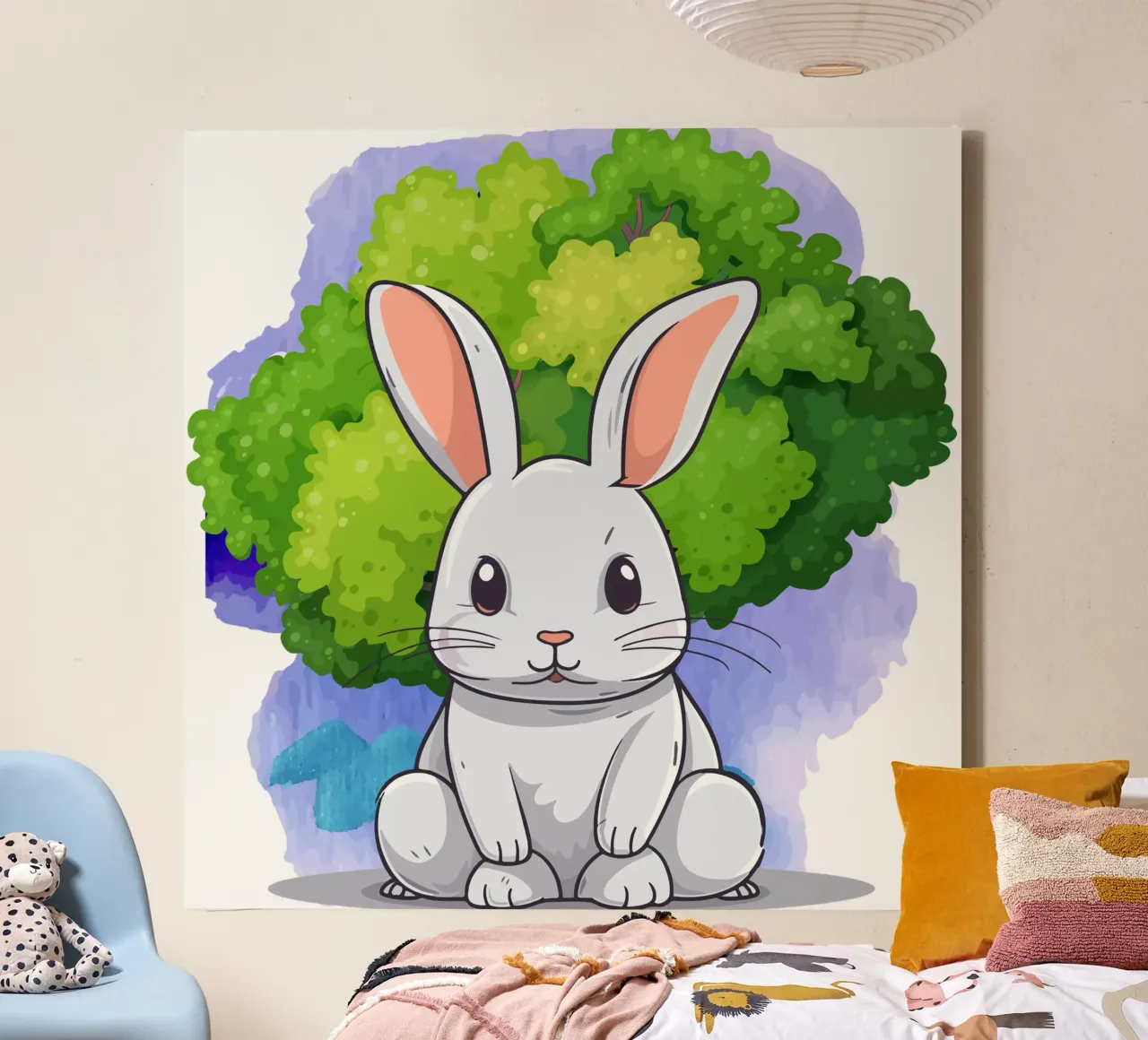 grand lapin blanc avec arbre toile de yukihana