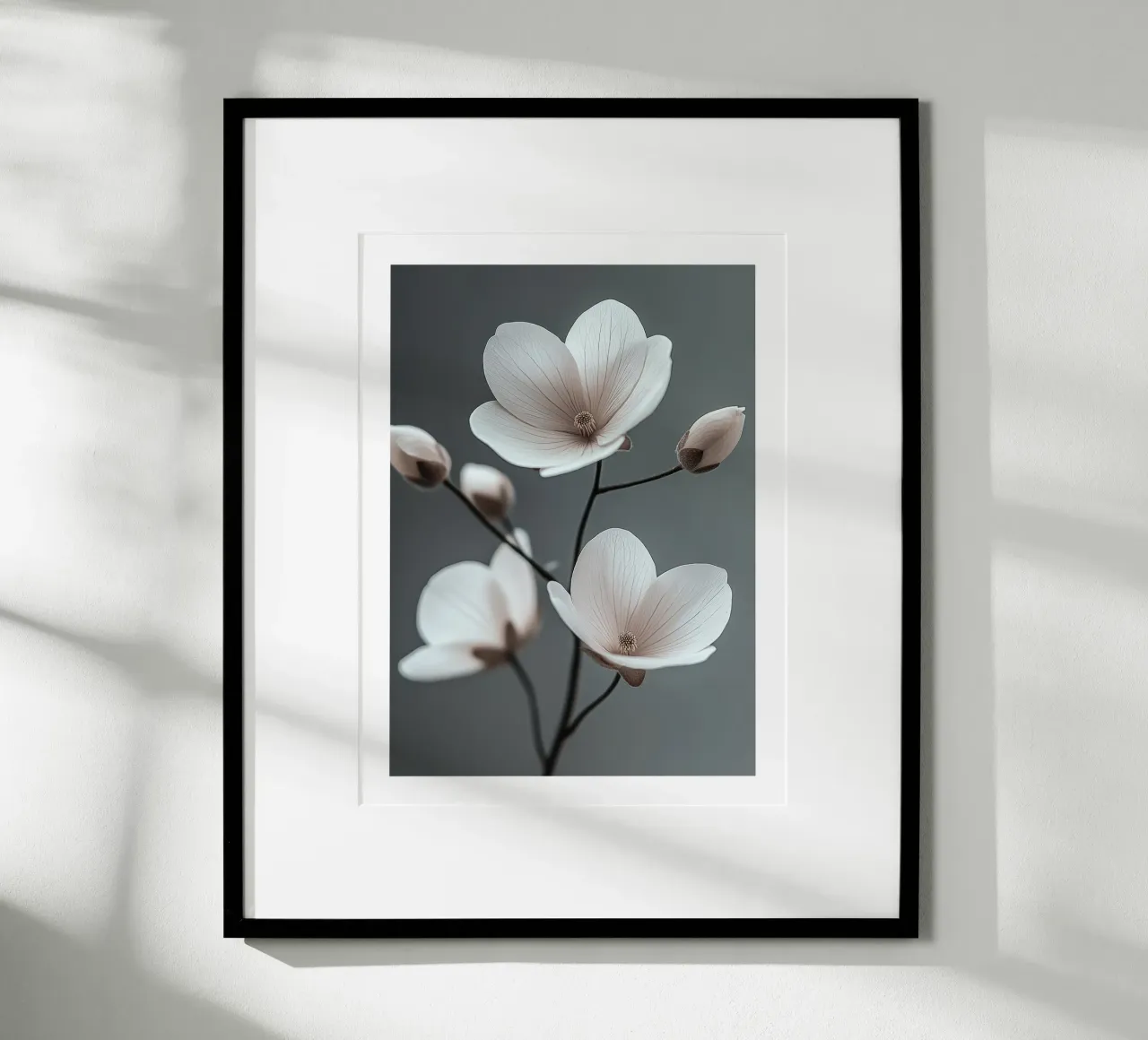 Elegant ivory flowers poster with aluminum frame by Flora & Horizon