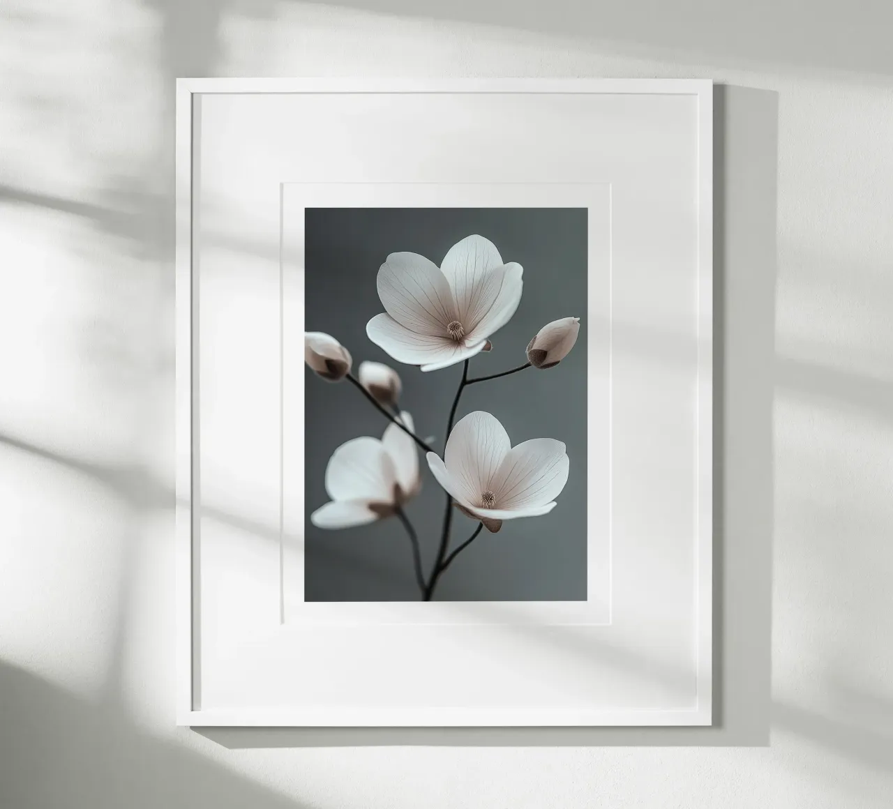 Elegant ivory flowers poster with aluminum frame by Flora & Horizon
