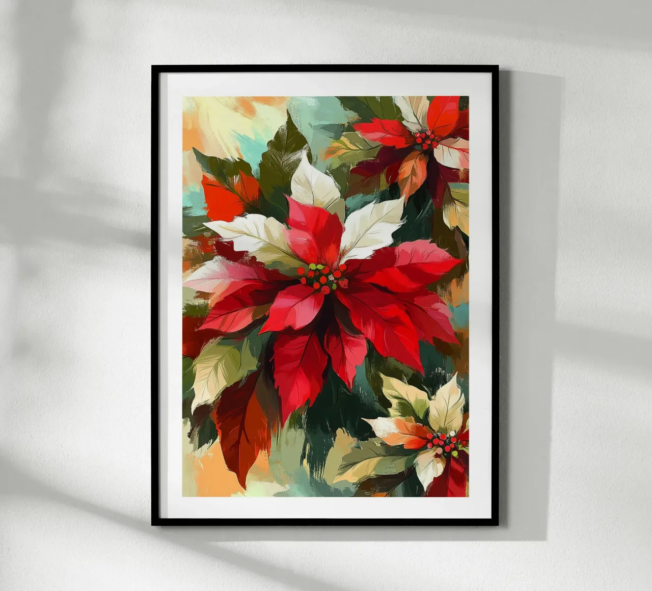 Poinsettia festif poster with aluminum frame by Flora & Horizon