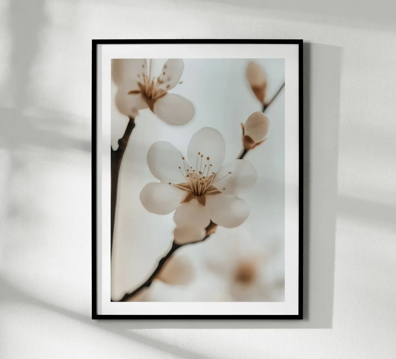 Delicate cherry blossom poster with aluminum frame by Flora & Horizon