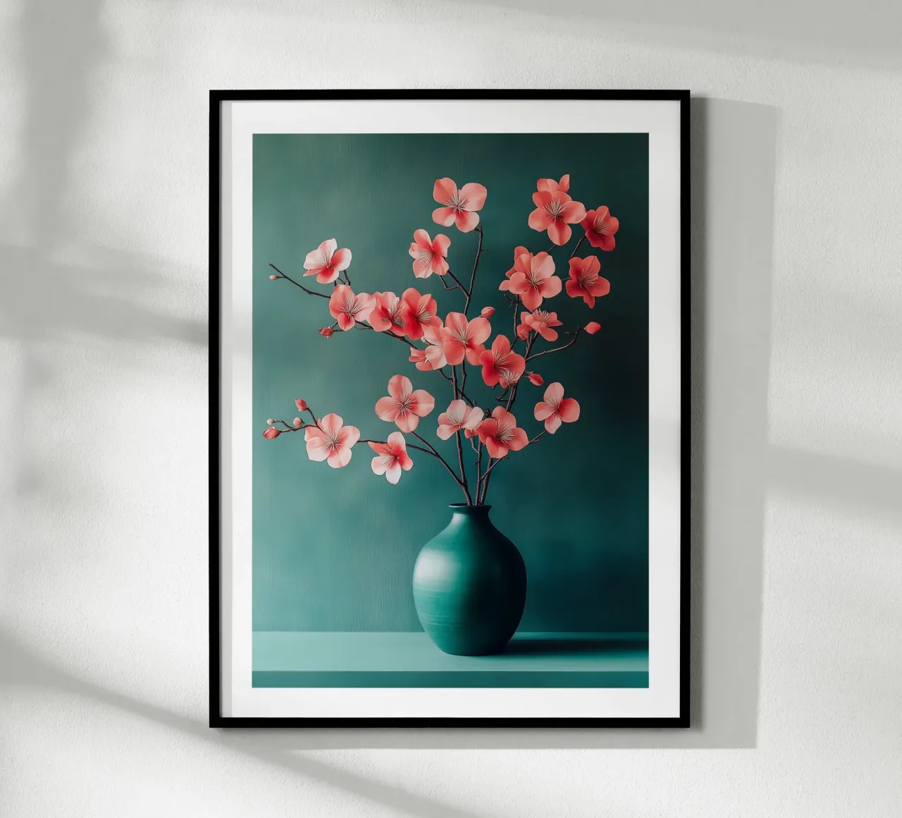Vaso in ceramica con fiori di ciliegio poster con telaio in alluminio da Flora & Horizon