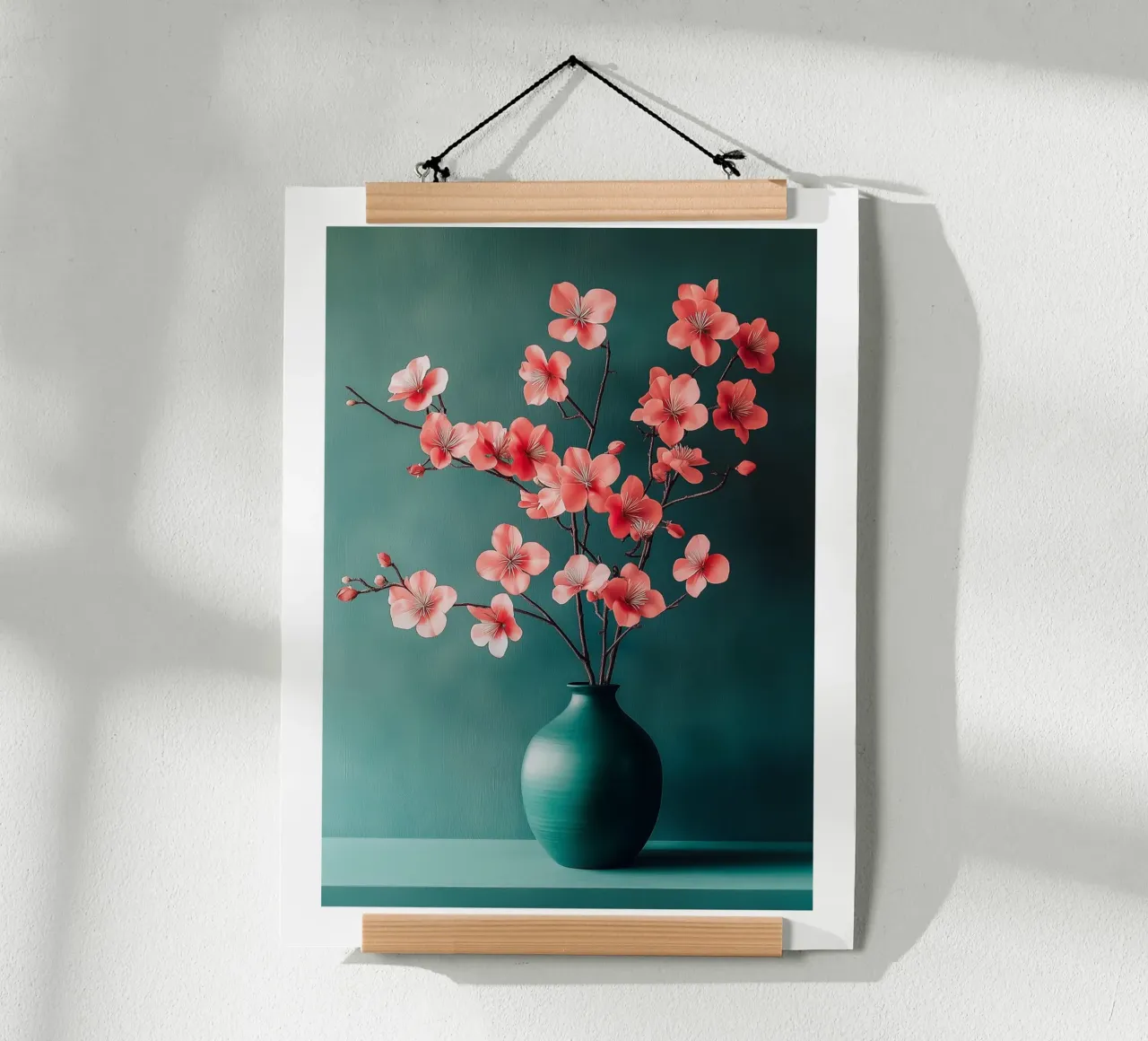 Vaso in ceramica con fiori di ciliegio poster con telaio in alluminio da Flora & Horizon