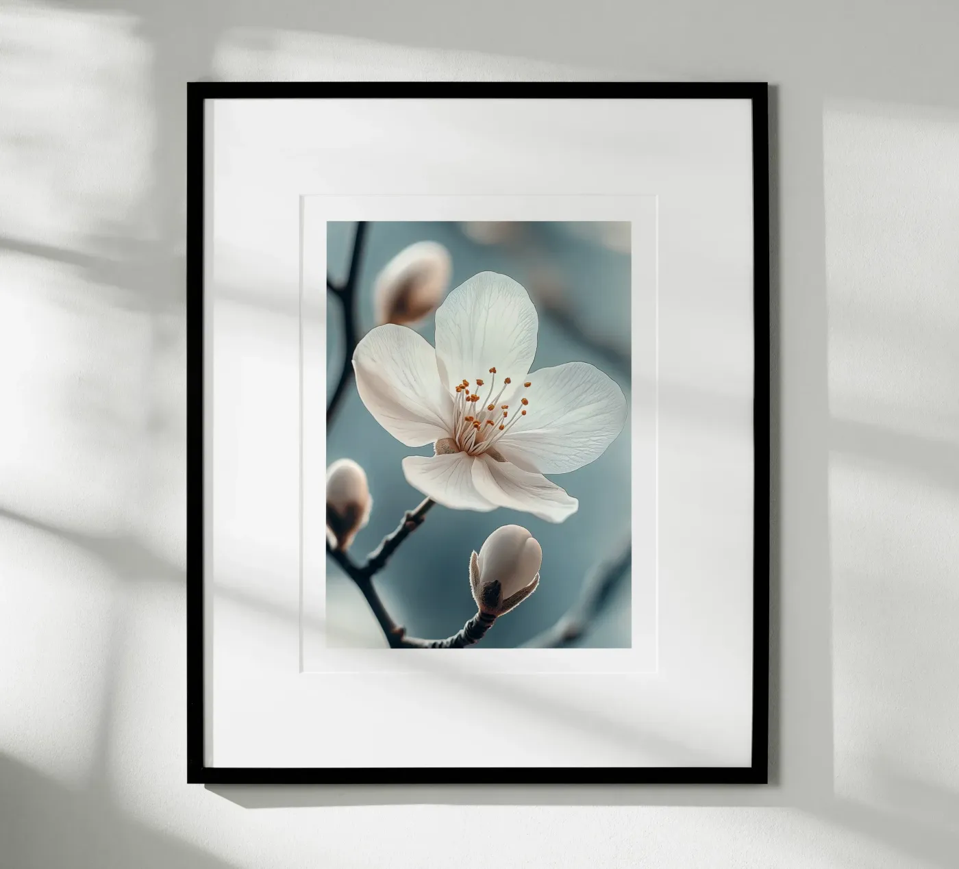 Delicate white flower poster van Flora & Horizon