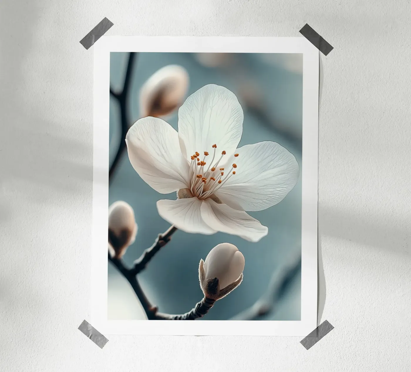 Delicate white flower poster van Flora & Horizon