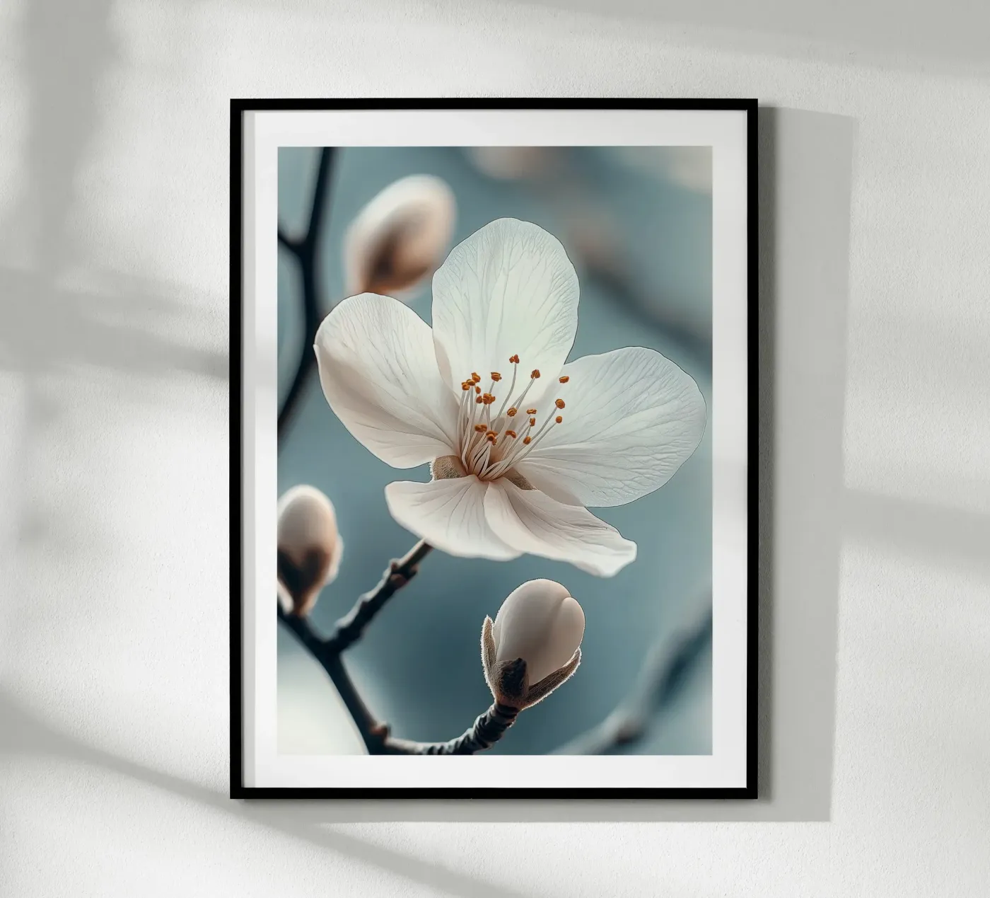 Delicate white flower poster van Flora & Horizon