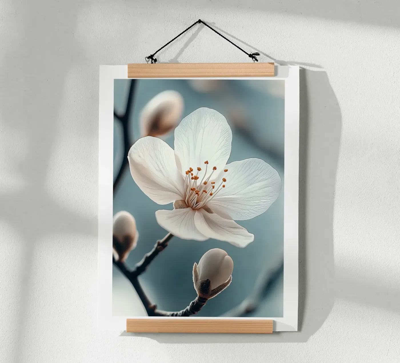 Delicate white flower poster van Flora & Horizon