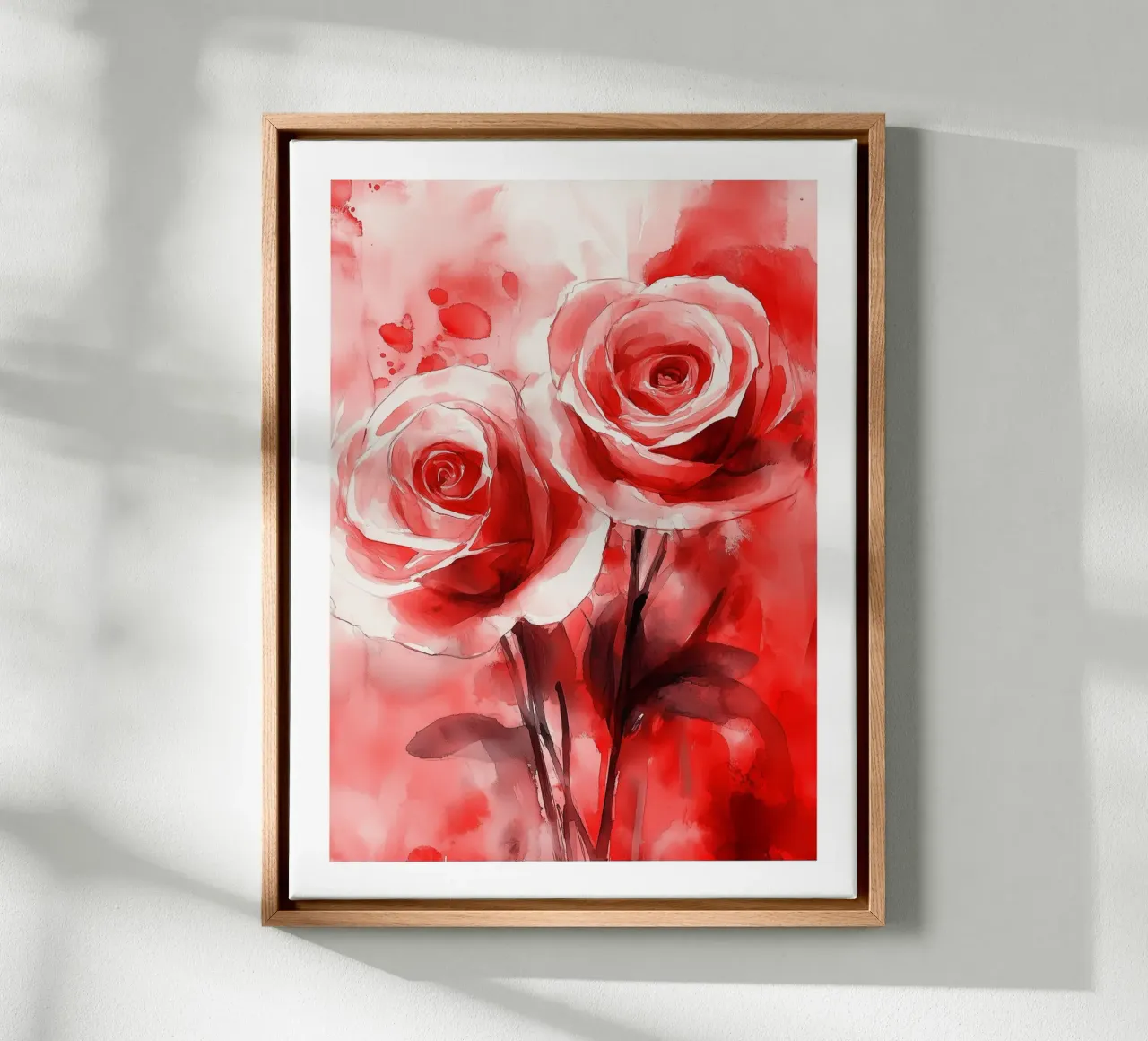 Rose rosse in acquerello tela con Cornice a cassetta da Flora & Horizon