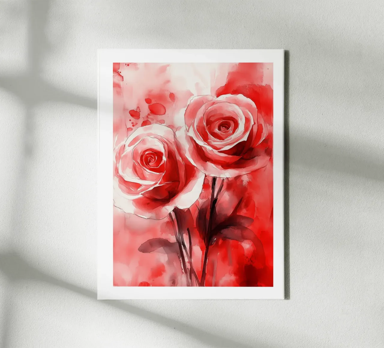Rose rosse in acquerello tela con Cornice a cassetta da Flora & Horizon