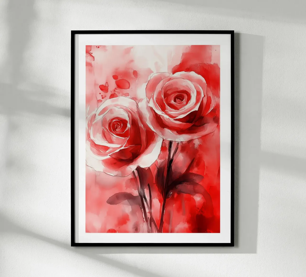 Rose rosse in acquerello poster con telaio in plastica da Flora & Horizon