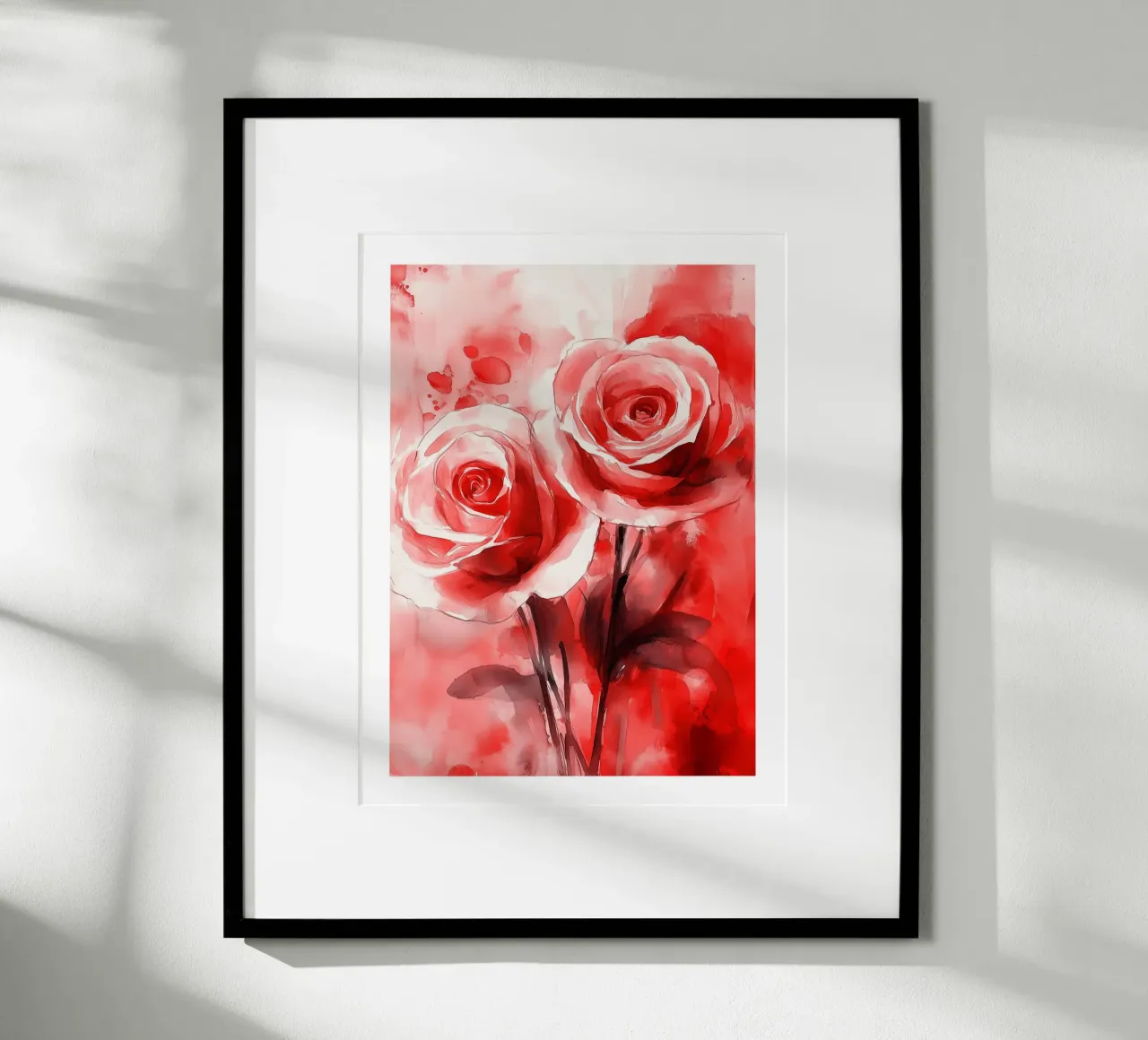 Rose rosse in acquerello poster con telaio in plastica da Flora & Horizon