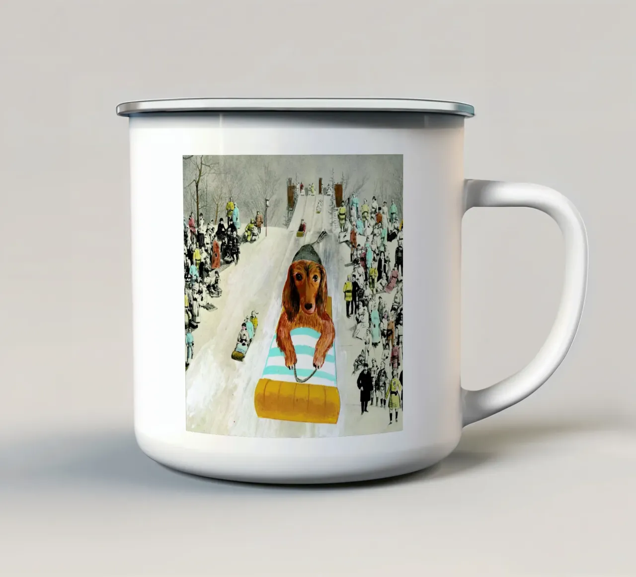 Snow day taza de esmalte de Ellen Weinstein