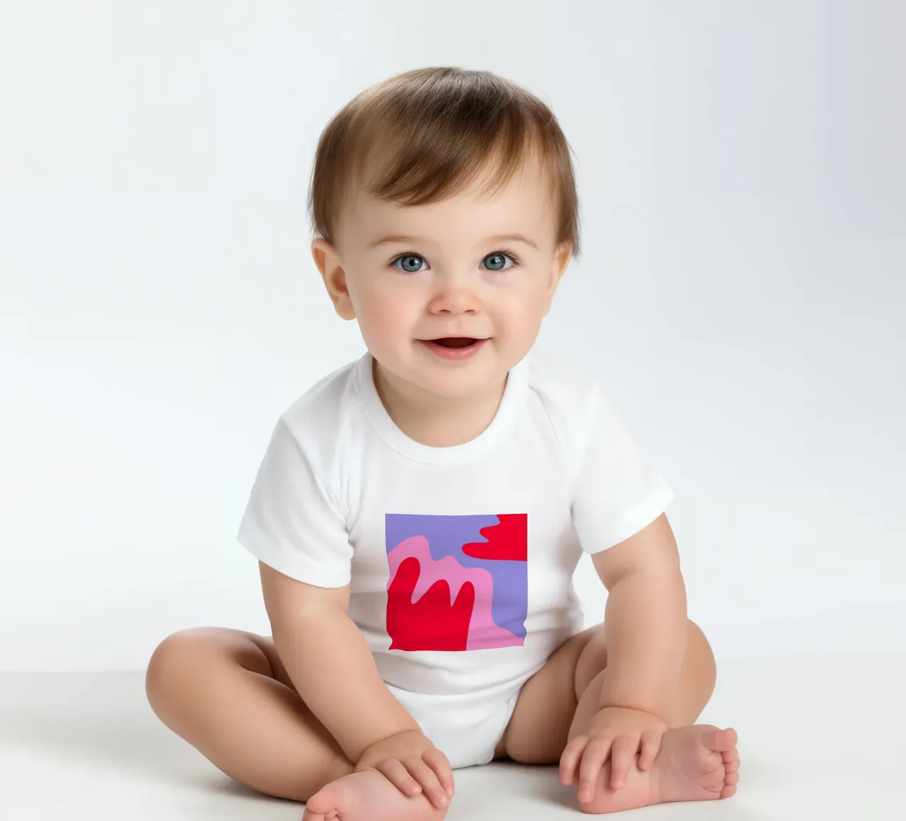Abstract modern shapes - pink, purple, red short-sleeve baby romper by Wackapacka