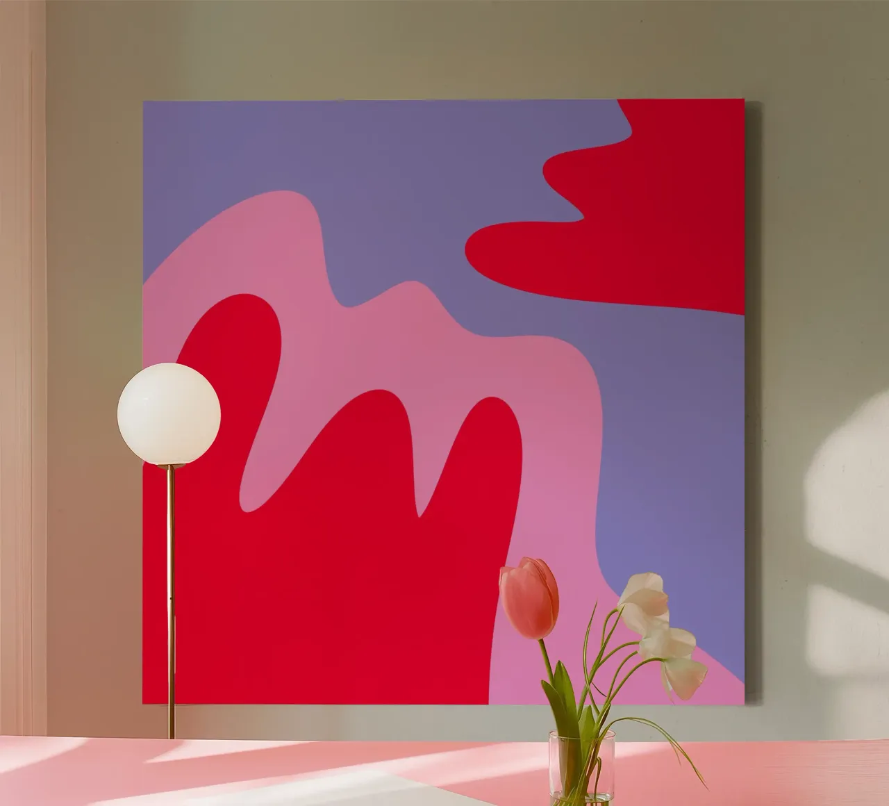Abstract modern shapes - pink, purple, red canvas by Wackapacka