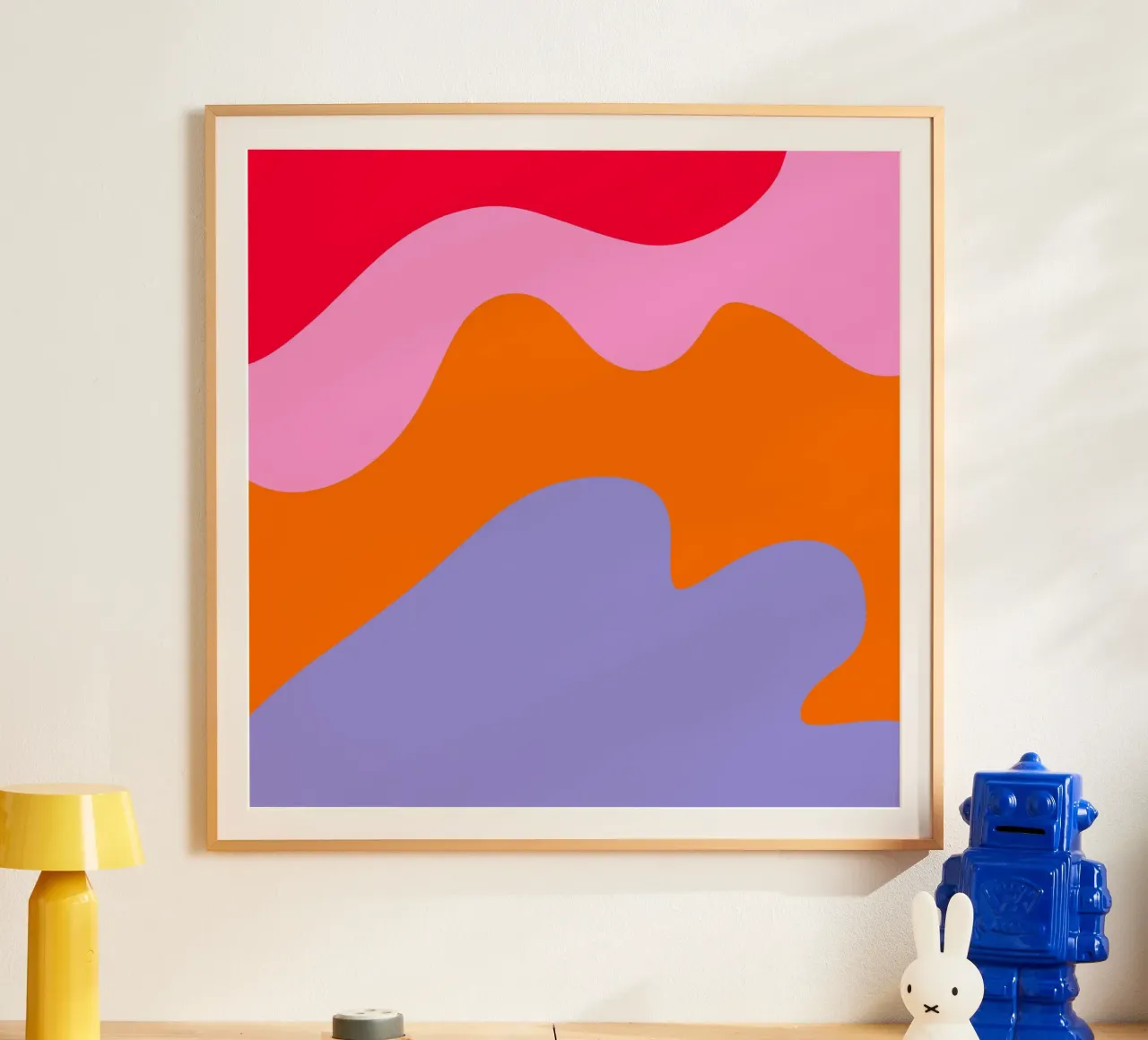 Forme astratte moderne - rosa, viola, rosso, arancione poster con telaio in plastica da Wackapacka