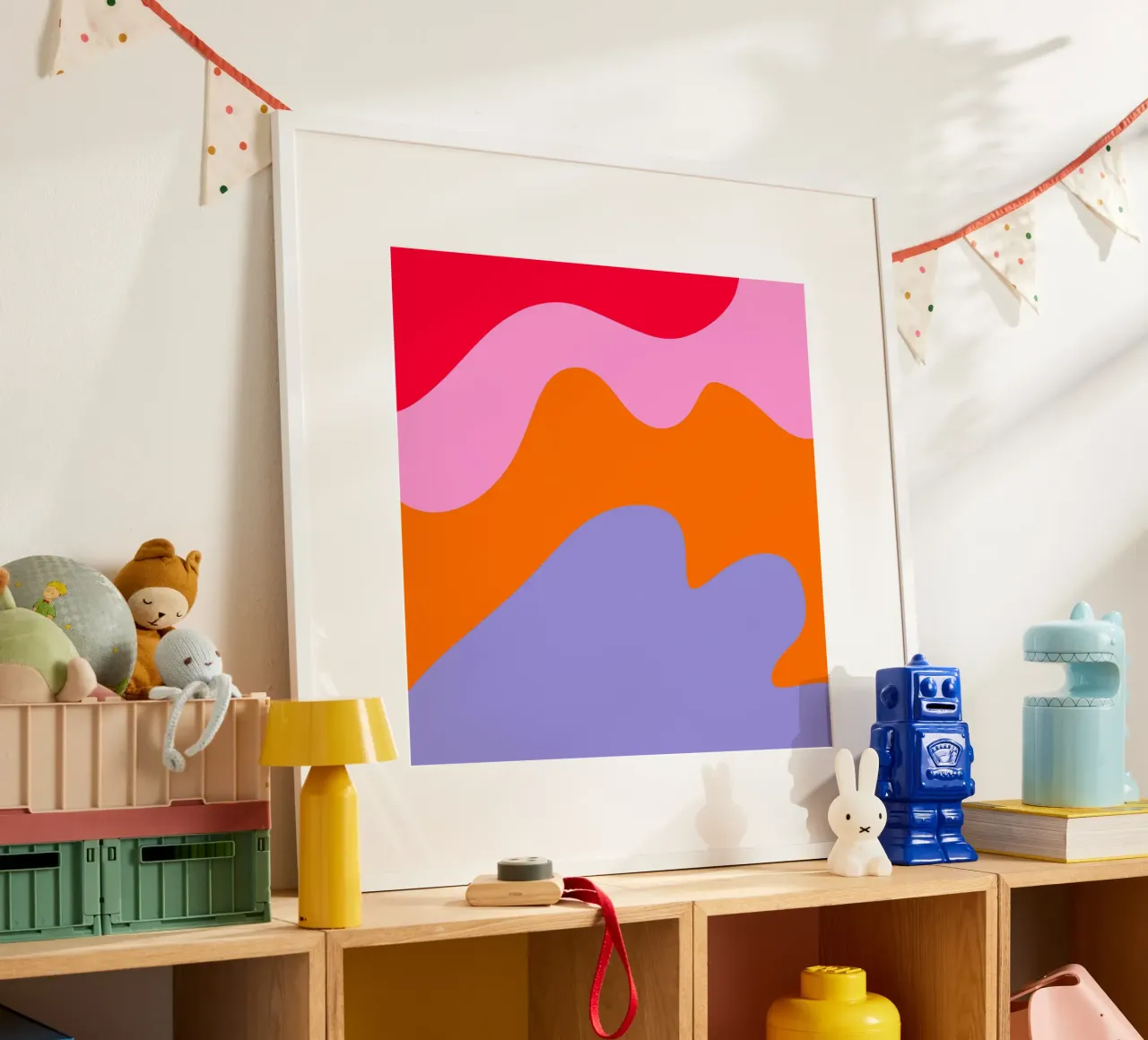 Forme astratte moderne - rosa, viola, rosso, arancione poster con telaio in plastica da Wackapacka