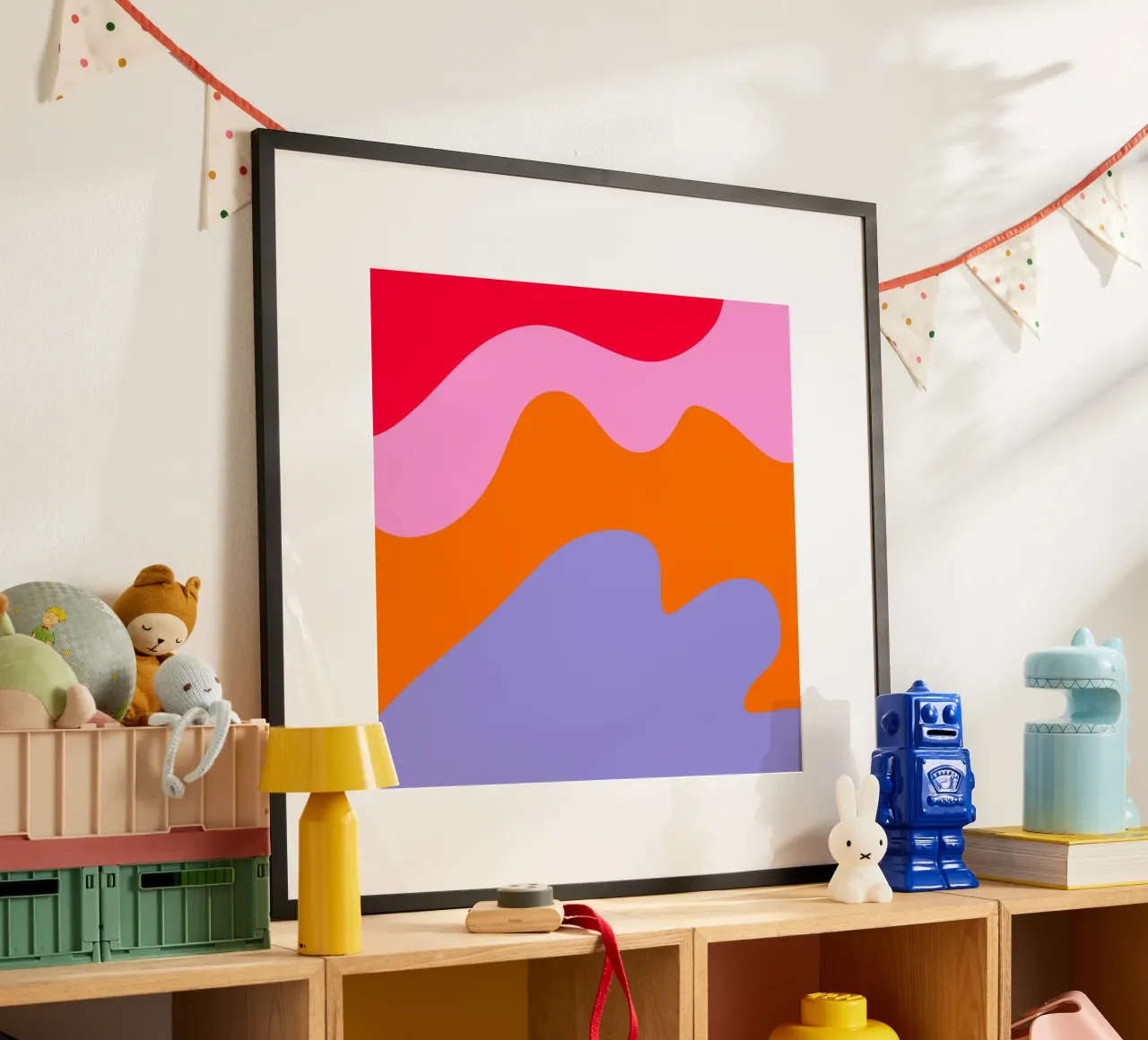 Forme astratte moderne - rosa, viola, rosso, arancione poster con telaio in plastica da Wackapacka