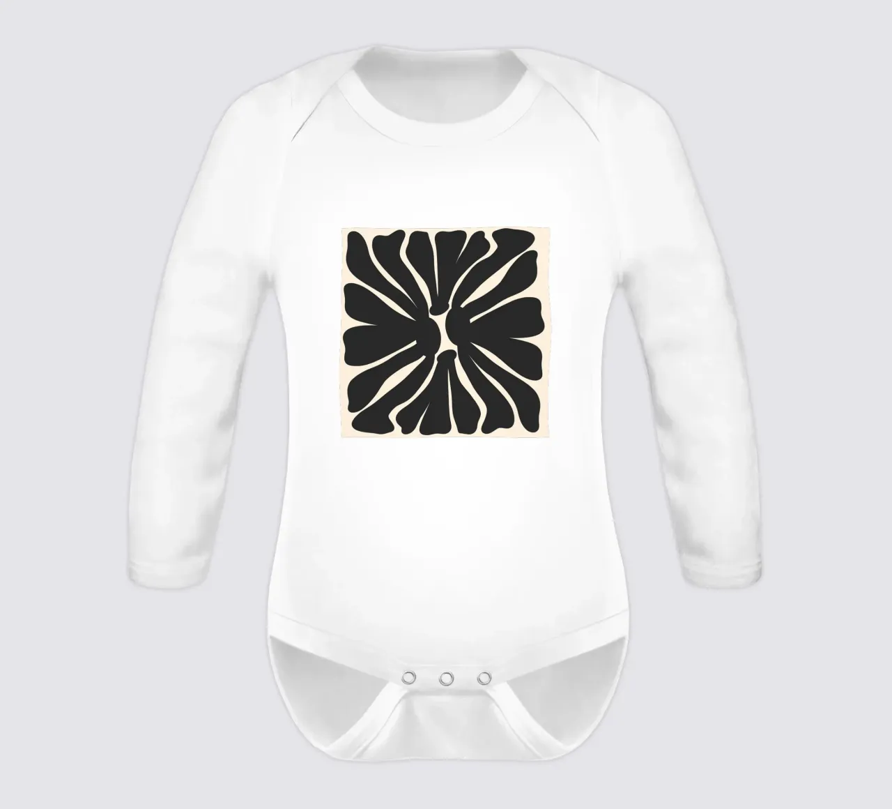 Abstract monochrome flower long-sleeve baby romper by Wackapacka