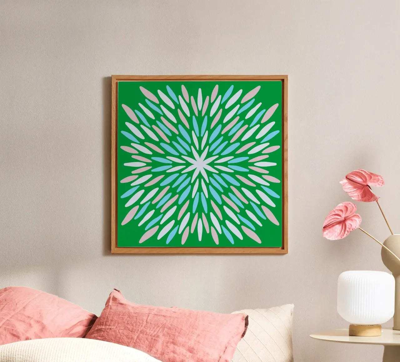Petal burst - verde, blu e beige alluminio dibond da Wackapacka