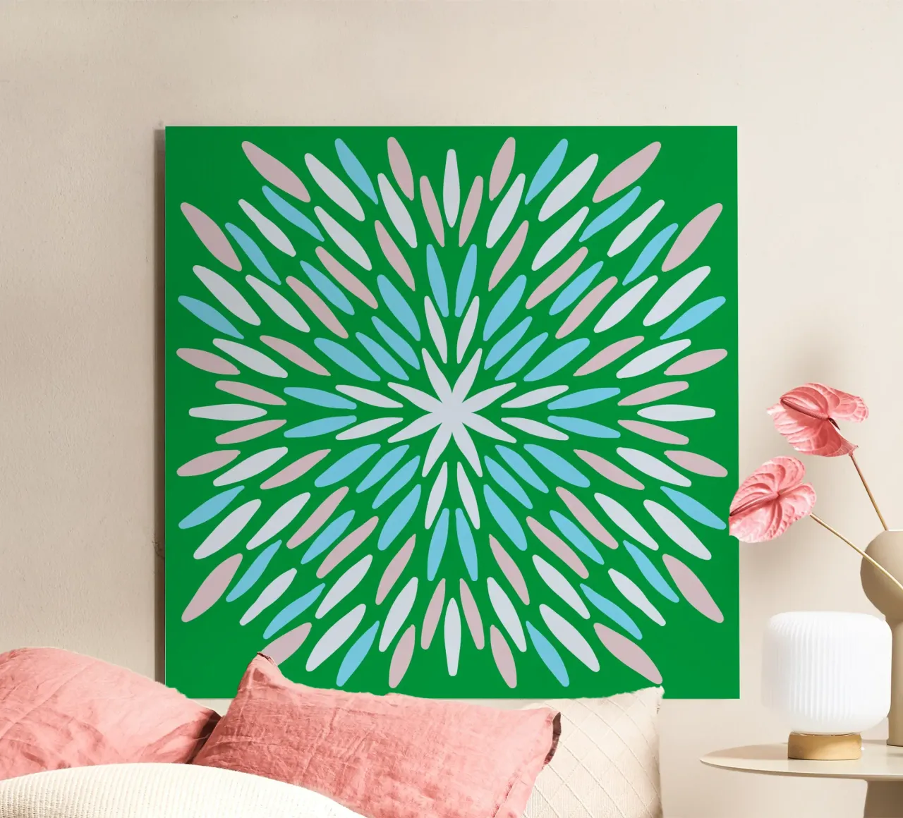 Petal burst - verde, blu e beige alluminio dibond da Wackapacka